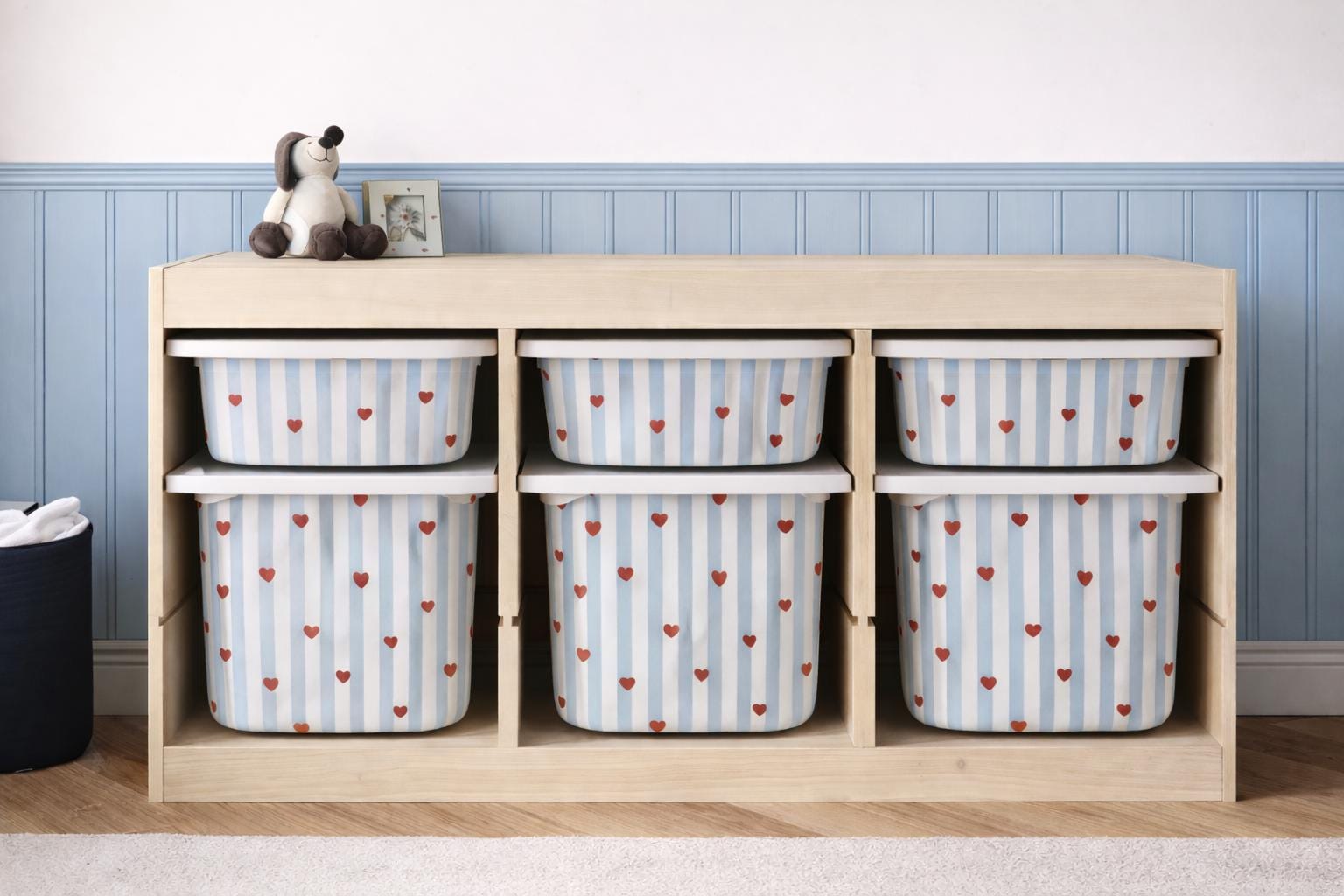 Blue stripes and red Hearts TROFAST decals Burgundy hearts IKEA TROFAST sky blue stripe Trofast decals Vinyl Wraps