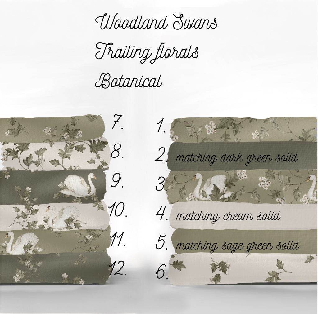 WOODLAND SWANS Stoffpaket Mix & Match WOODLAND Salbeigrün Baumwollstoff Meterware Quilting Cotton Mix Match Salbeifarbene Blumen Salbeifarbene Vögel