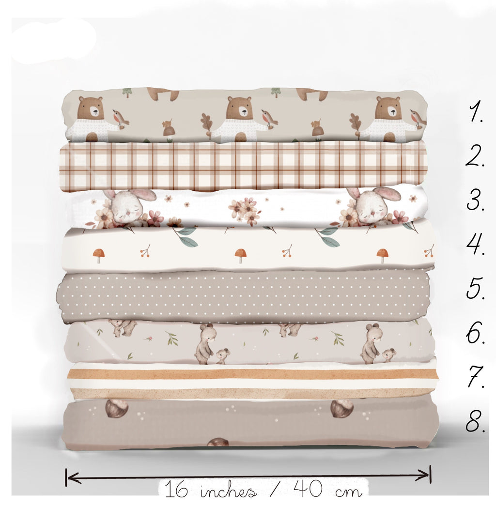 WOODLAND BEIGE Stoffpaket Mix & Match WOODLAND Taupe Baumwollstoff als Meterware Petal Quilting Cotton Mix Match Waldtier