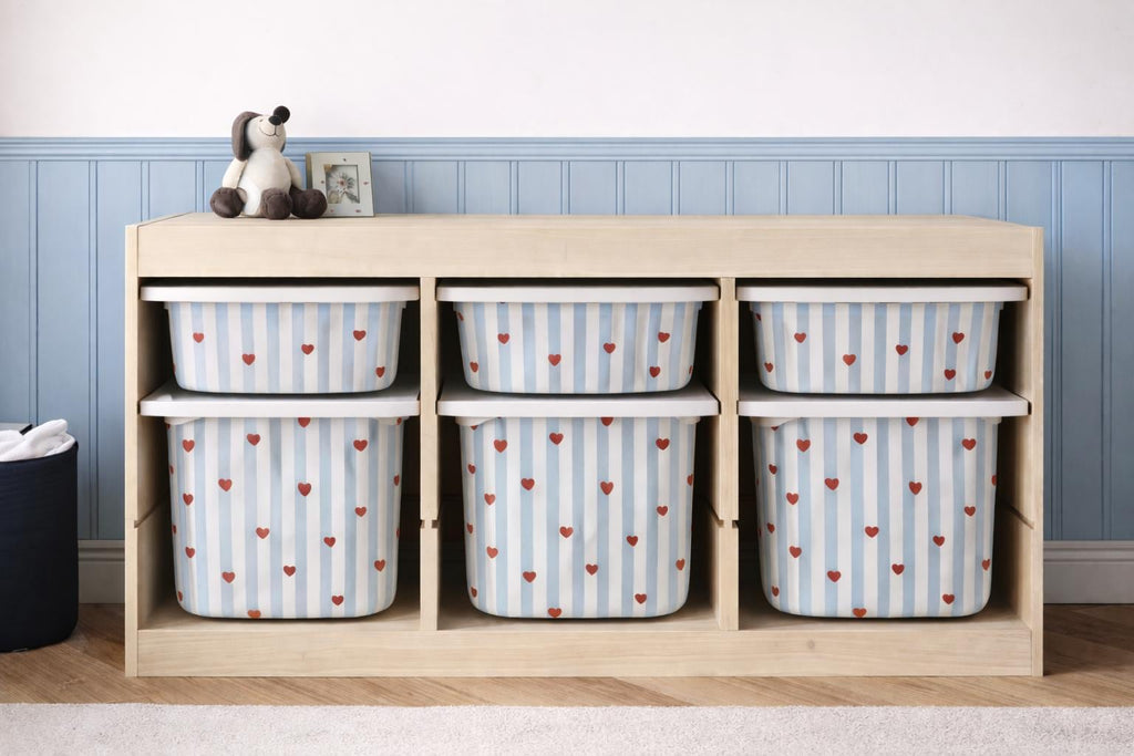 Blaue Streifen und Herzen TROFAST Aufkleber Burgunderfarbene Herzen IKEA TROFAST hellblauer Streifen Trofast Aufkleber Vinylfolien