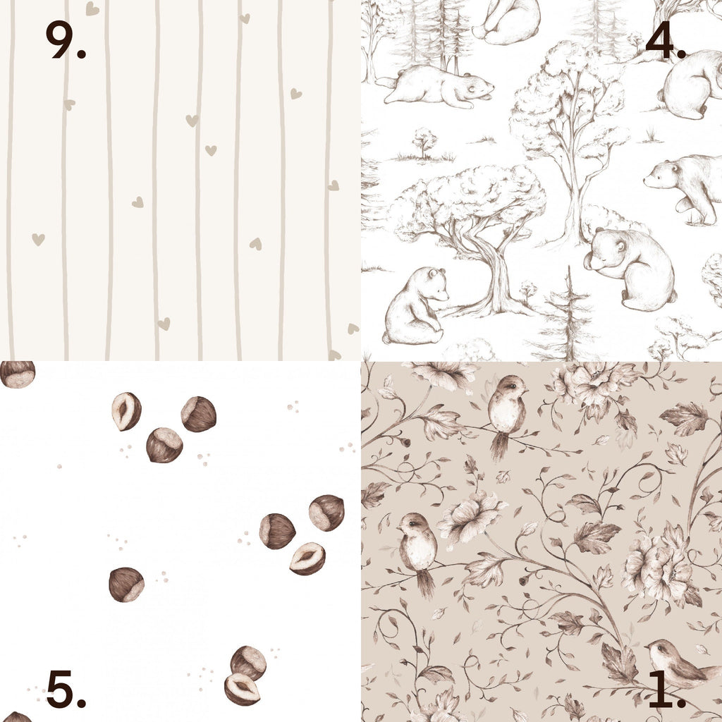WOODLAND Stoffpaket Mix & Match WOODLAND Salbeigrün Baumwollstoff als Meterware Schachbrett Petal Quilt-Stoff Mix Match Salbei Tier