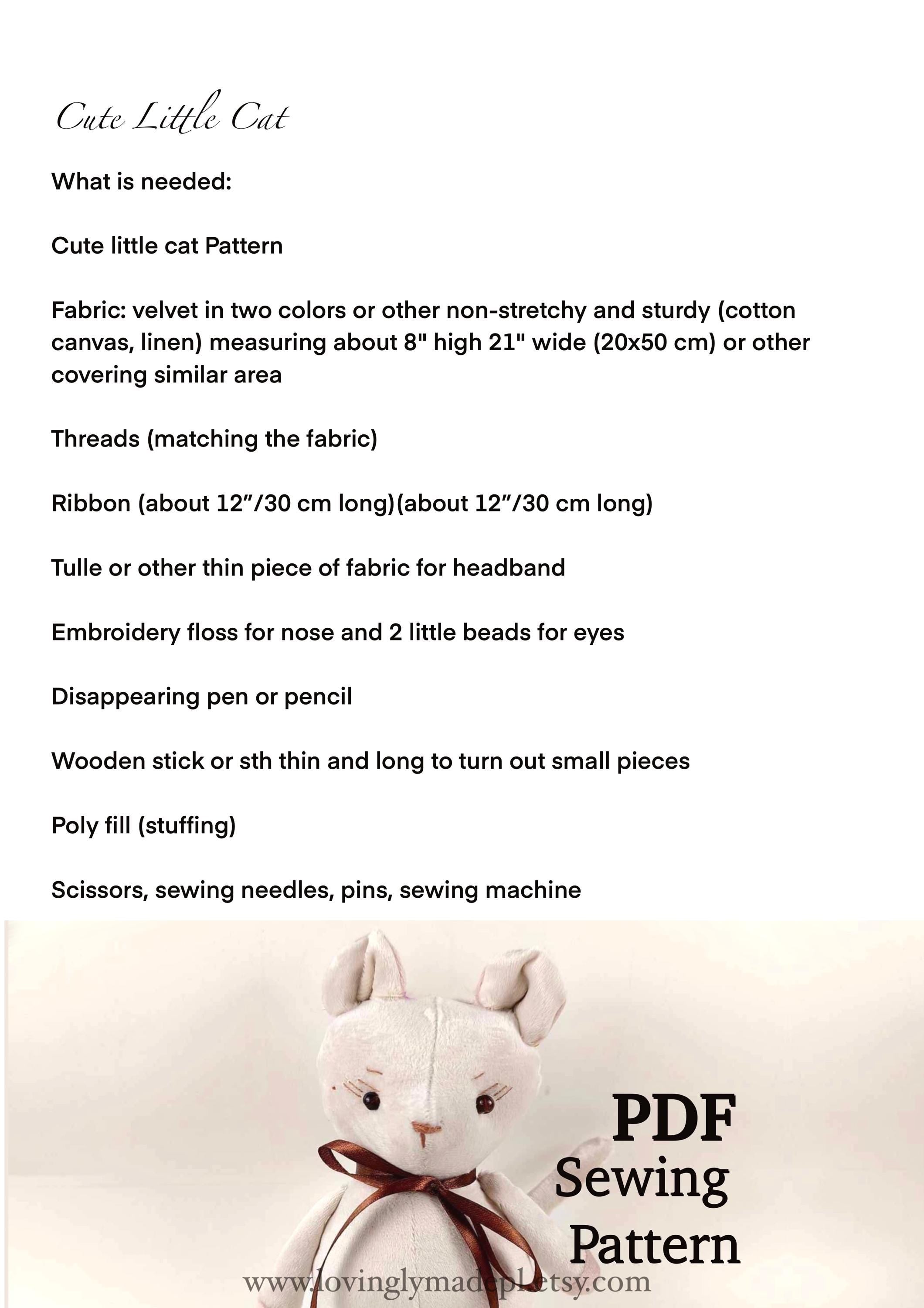 Cat pattern cat pattern sewing cat tutorial with photos PDF pattern toy sewing pattern stuffed cat pattern easy sewing pattern cat toy