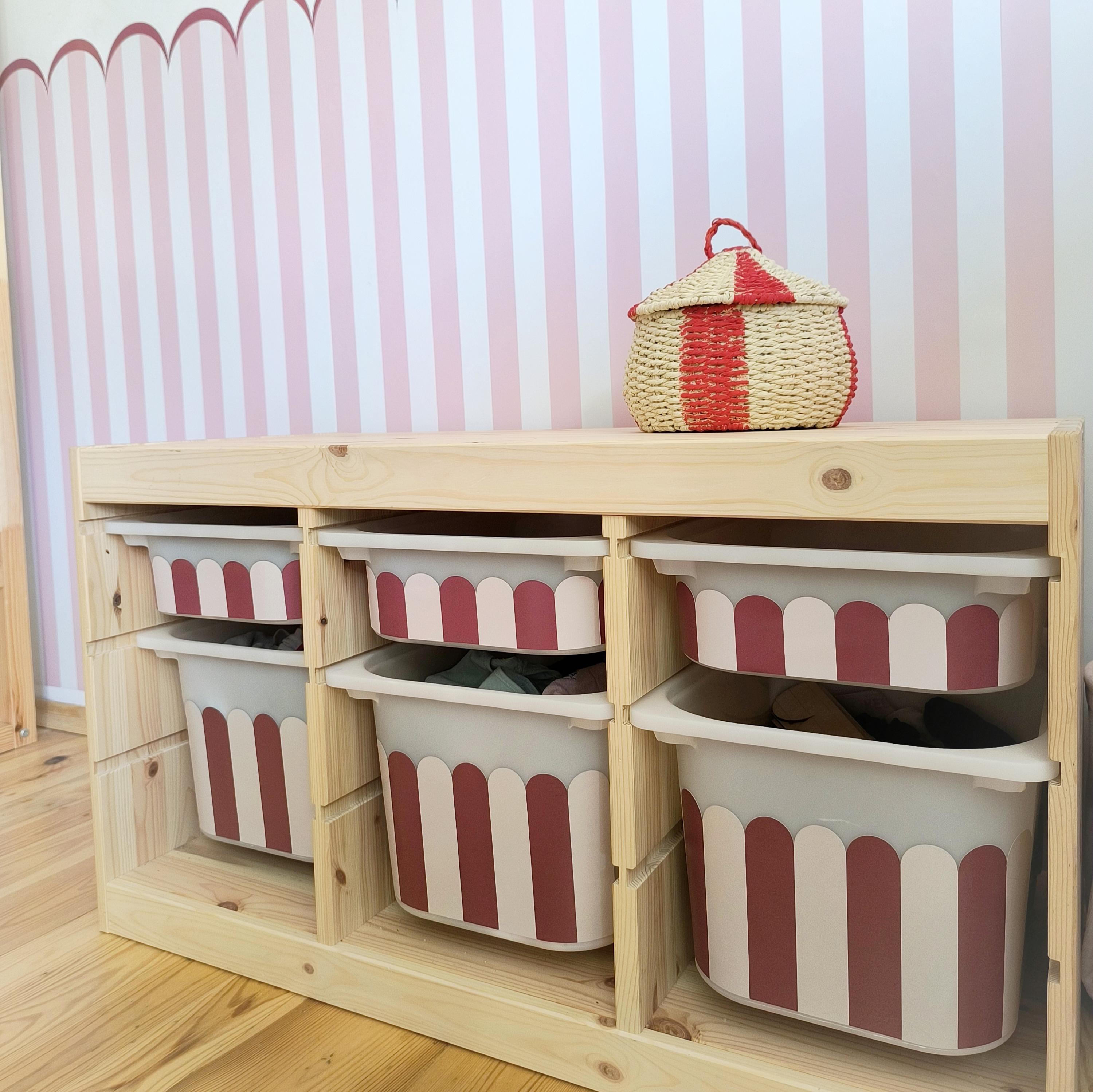Gewellter TROFAST Aufkleber, gewellter Rand, IKEA TROFAST Streifen, Vinyl-Folien, IKEA Trofast gestreifter Aufkleber, Trofast Spielzimmer, Spielzimmer-Dekoration, Aufbewahrung