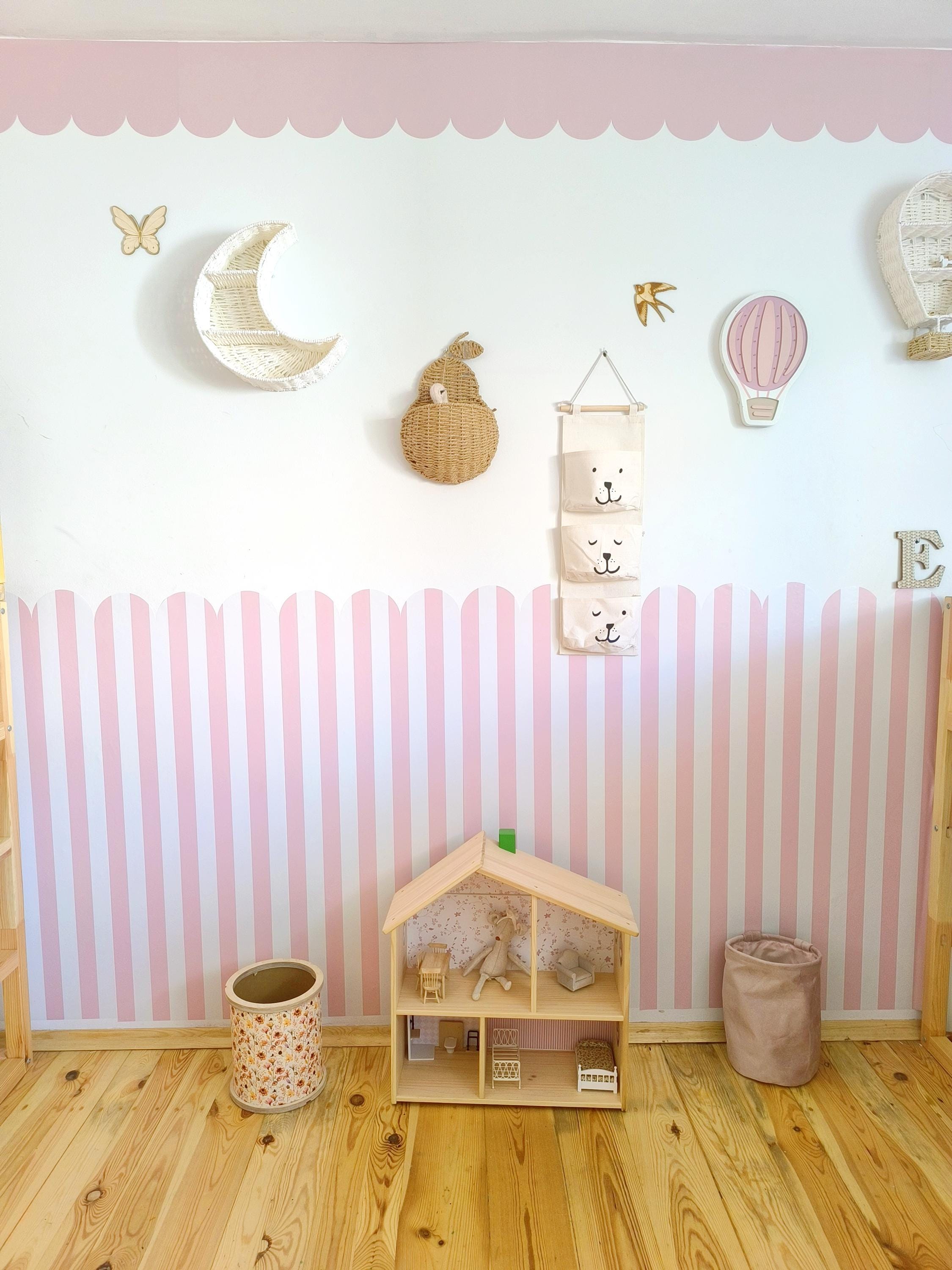 PINK SCALLOPED Peel and stick wallpaper English wainscoting scallop Arch decal scallop Wall Decal scalloped stripes wallpaper baby decal