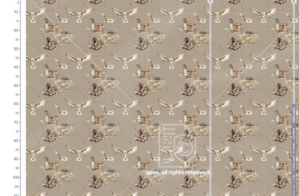 MAGIC Spell taupe Stoff Zauberschule Stoff Halloween Stoff Eulenstoff Zauberer Stoff Bettwäsche Baumwollstoff für Baby Stoff für Decke