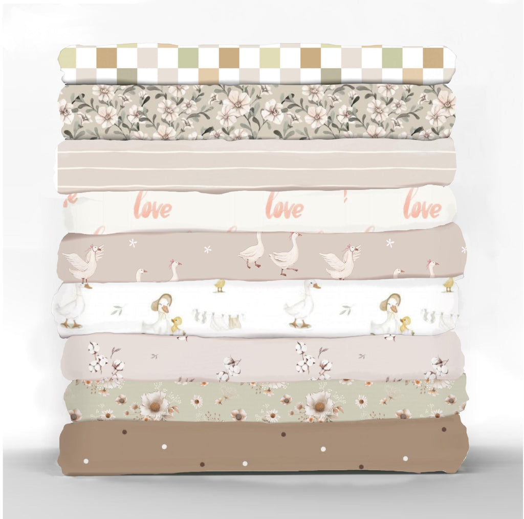 Gänse BUNDLE Fat Quarters Baumwollstoff Gänse Stoffmix Fat Quarter Bundle Bauernhof Salbeigrün Meterware Steppdecken Baumwolle Naturtöne