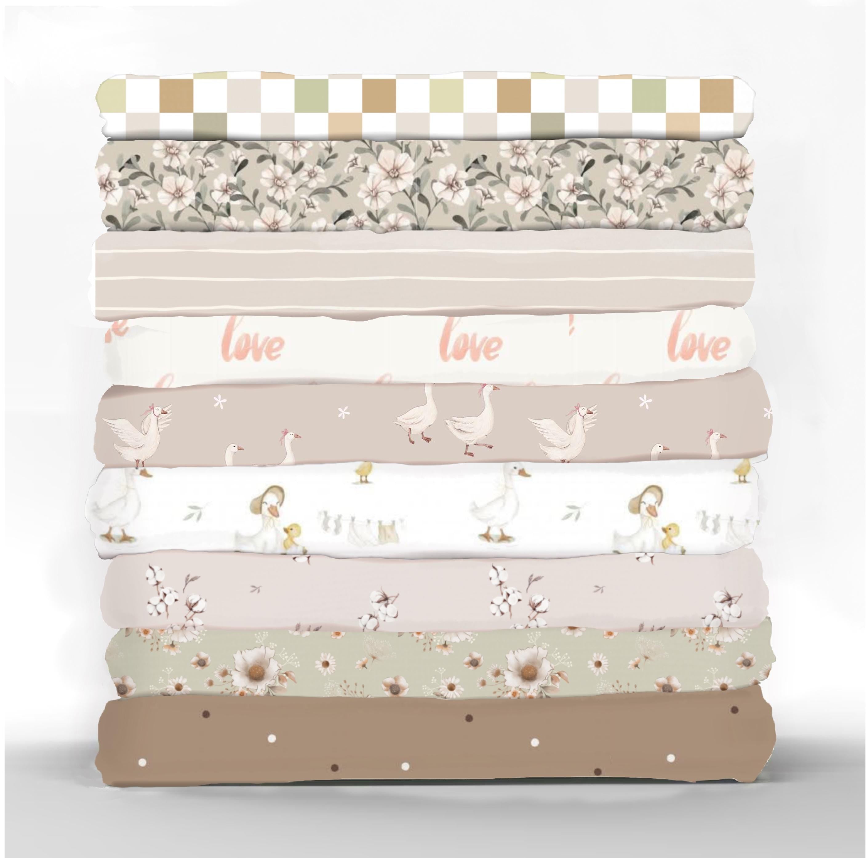 Gänse BUNDLE Fat Quarters Baumwollstoff Gänse Stoffmix Fat Quarter Bundle Bauernhof Salbeigrün Meterware Steppdecken Baumwolle Naturtöne