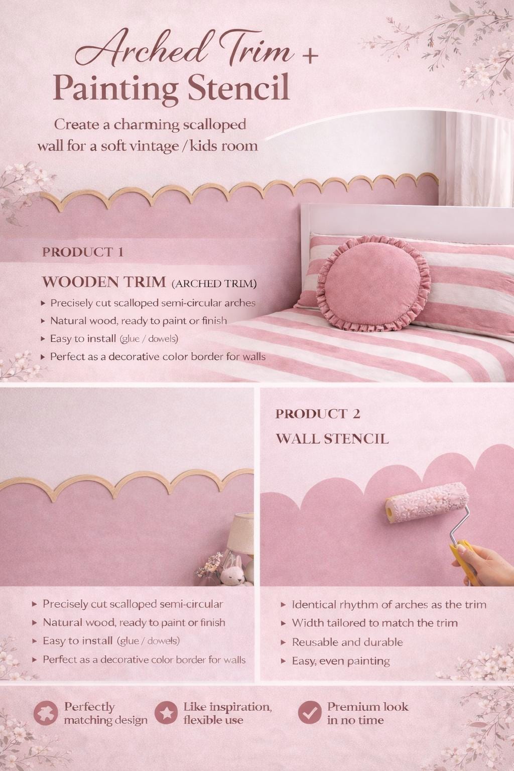 Holzleiste + Wellenmuster Schablone Wellenmuster Schablone Kinderzimmer Wandbordüre Dekor Farbe 1 Yard/100 cm lange Schablone Dekor Schablone für Wellenmuster