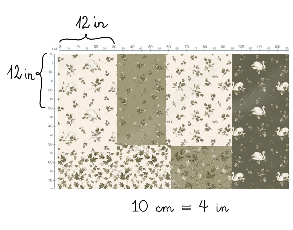 WOODLAND SWANS Stoffpaket Mix & Match WOODLAND Salbeigrün Baumwollstoff Meterware Quilting Cotton Mix Match Salbeifarbene Blumen Salbeifarbene Vögel