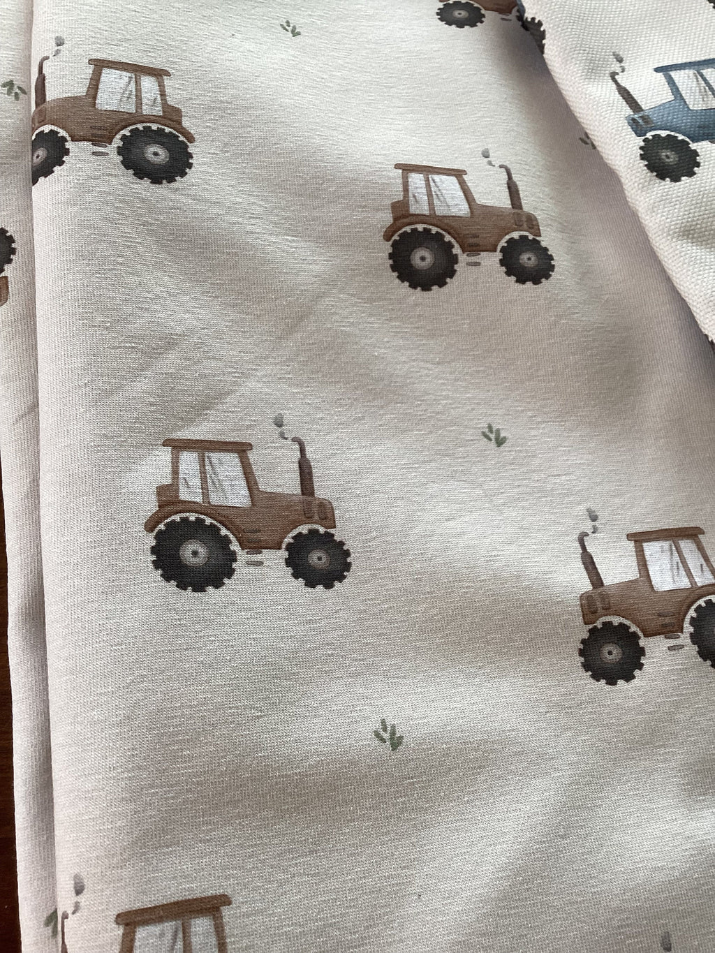 Traktor Stoff braun Baby Stoff Double Gauze Junge Kinder Stoff Bauernhof Kleidung Stoff Jungen Stoff Musselin Meterware Traktor blau