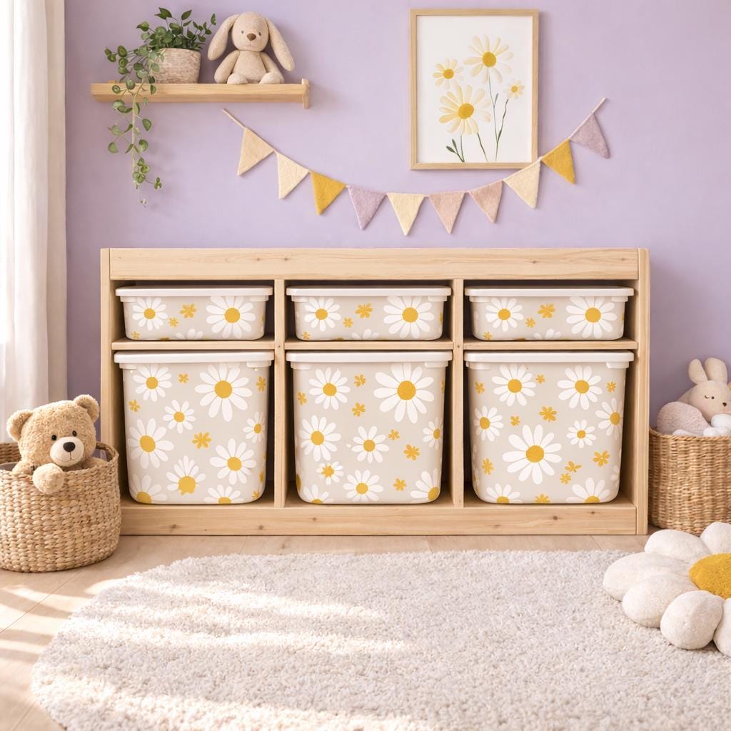 Gänseblümchen TROFAST Aufkleber IKEA TROFAST Vinylfolie ikea Trofast Aufkleber Gänseblümchen Trofast Aufkleber Helllila Dekor ikea hack Gänseblümchen Aufkleber