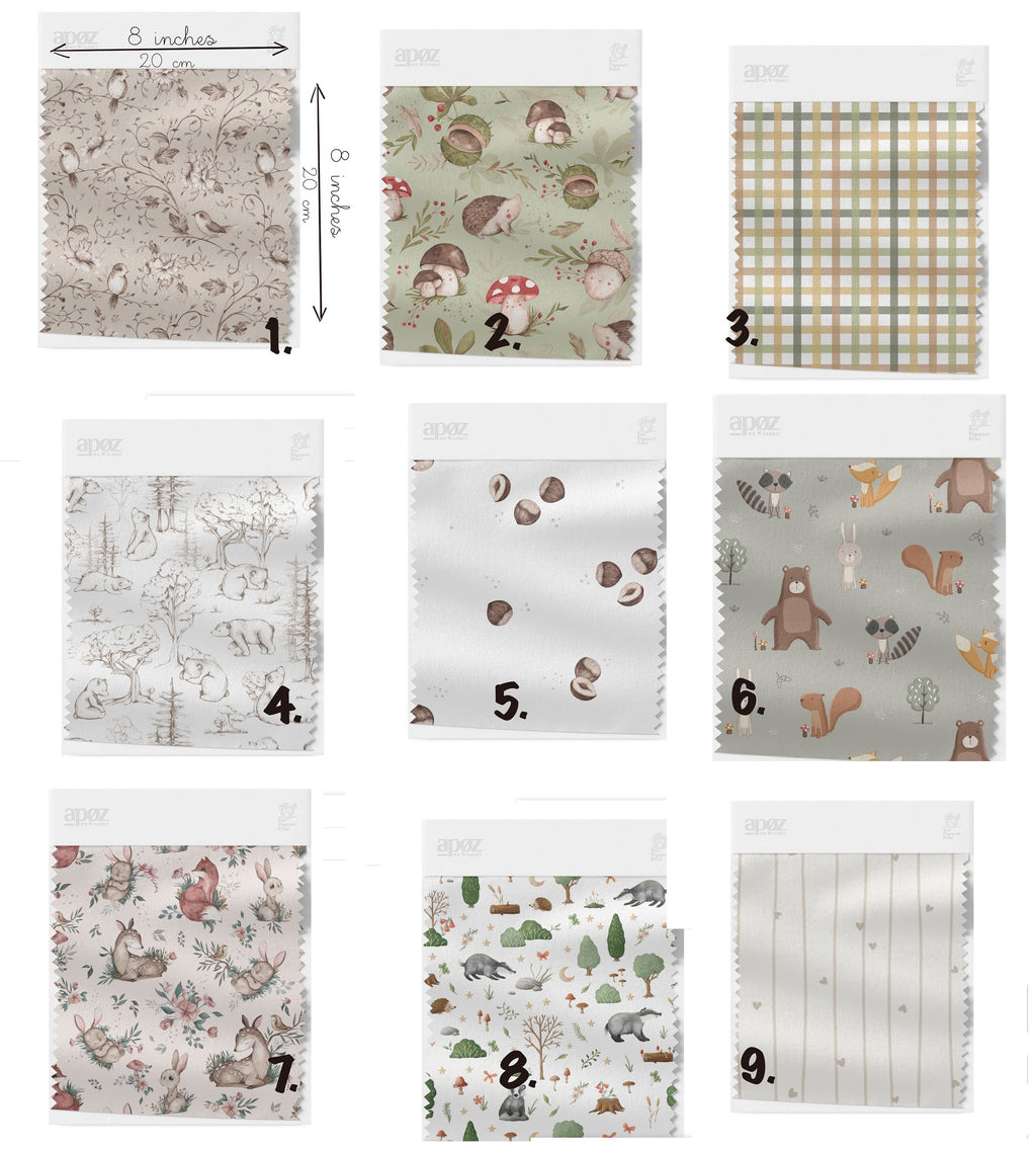 WOODLAND Stoffpaket Mix & Match WOODLAND Salbeigrün Baumwollstoff als Meterware Schachbrett Petal Quilt-Stoff Mix Match Salbei Tier