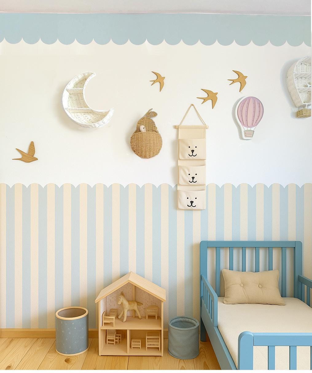Blue SCALLOPED wall decal Peel and stick scalloped wallpaper wainscoting scallop Arch decal scallop Wall Decal scalloped stripes wall decal
