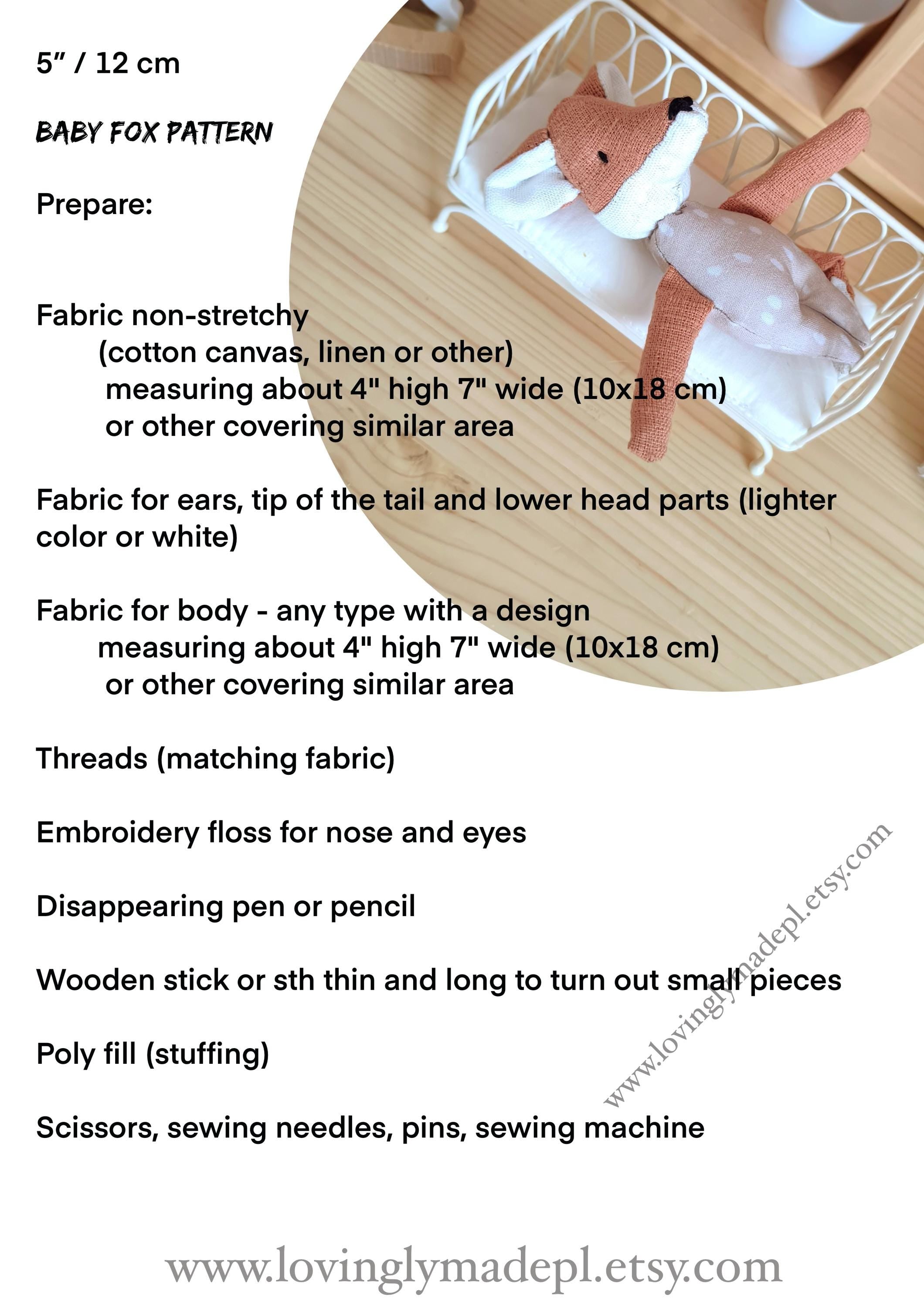 Baby FOX Sewing Pattern & Tutorial tiny fox DIY Baby fox sewing tutorial small fox sewing mini animal sewing PDF files mini fox pdf animal