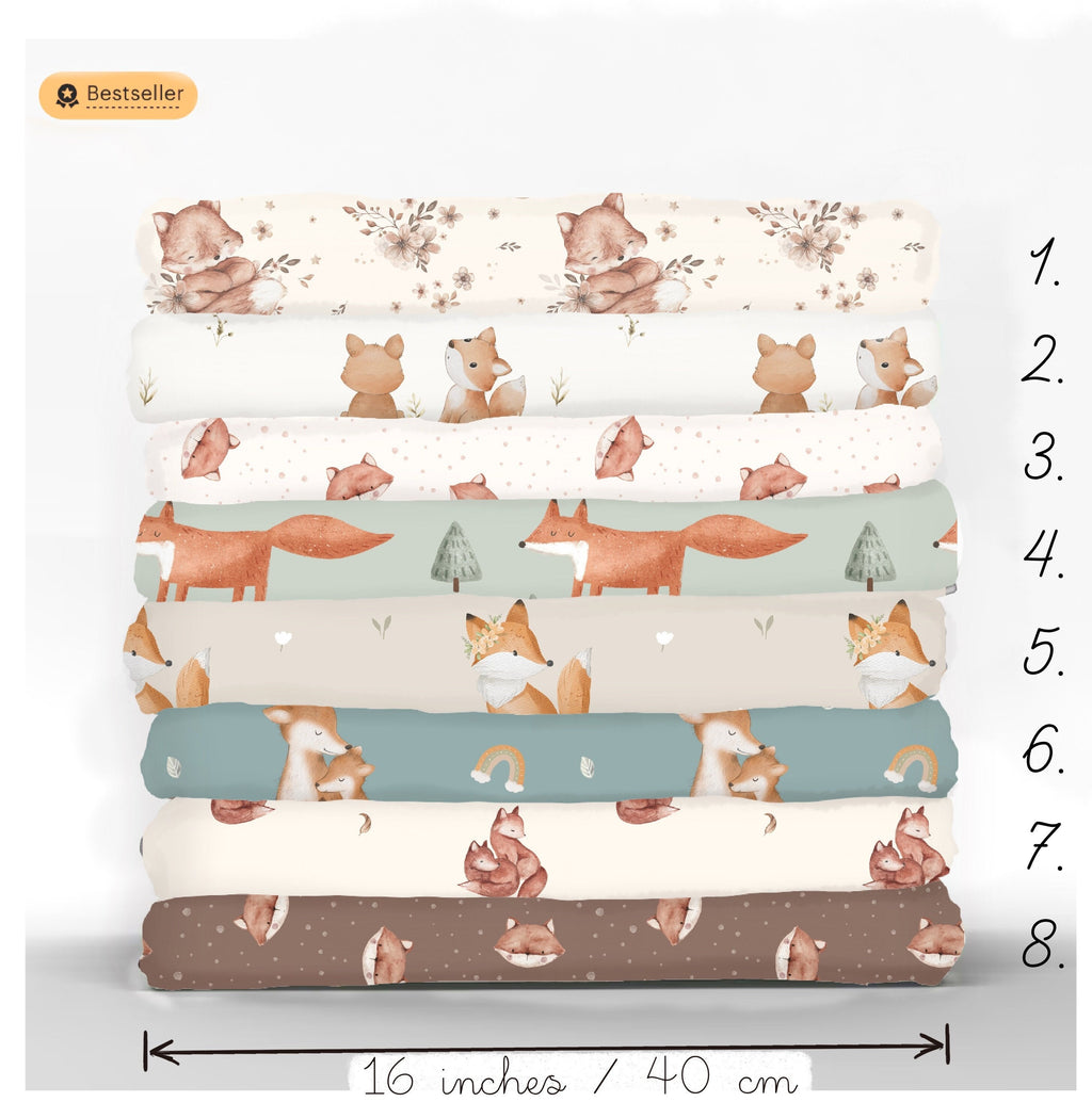 Tkanina lis FOX tkanina niemowlęca lis mama tkanina szałwiowa zielona tkanina zwierzęca niemowlęca tkanina zwierzęca do pokoju dziecięcego Mieszaj i dopasowuj tkaniny koordynujące do pikowania