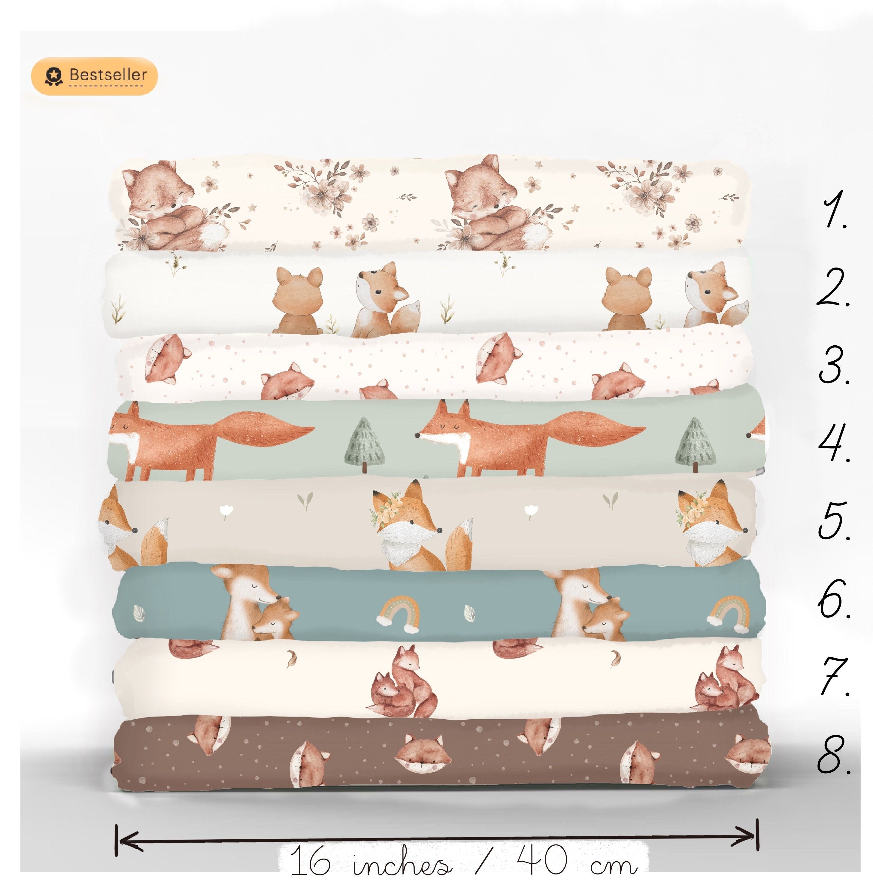 Tkanina lis FOX tkanina niemowlęca lis mama tkanina szałwiowa zielona tkanina zwierzęca niemowlęca tkanina zwierzęca do pokoju dziecięcego Mieszaj i dopasowuj tkaniny koordynujące do pikowania