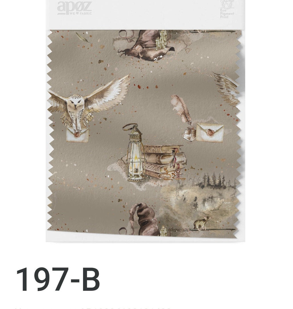 MAGIC Spell taupe Stoff Zauberschule Stoff Halloween Stoff Eulenstoff Zauberer Stoff Bettwäsche Baumwollstoff für Baby Stoff für Decke