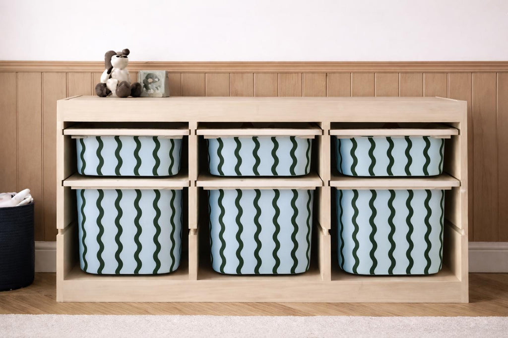 Sky Blue TROFAST Behälteraufkleber Wellenlinien IKEA TROFAST Wellenstreifen Trofast Behälterabziehbilder Vinylfolien Retro Trofast Aufkleber Blau