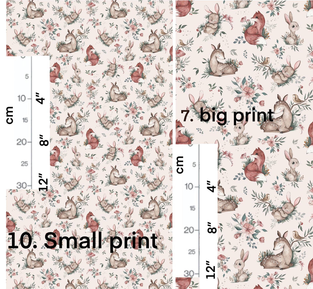 WOODLAND Stoffpaket Mix & Match WOODLAND Salbeigrün Baumwollstoff als Meterware Schachbrett Petal Quilt-Stoff Mix Match Salbei Tier