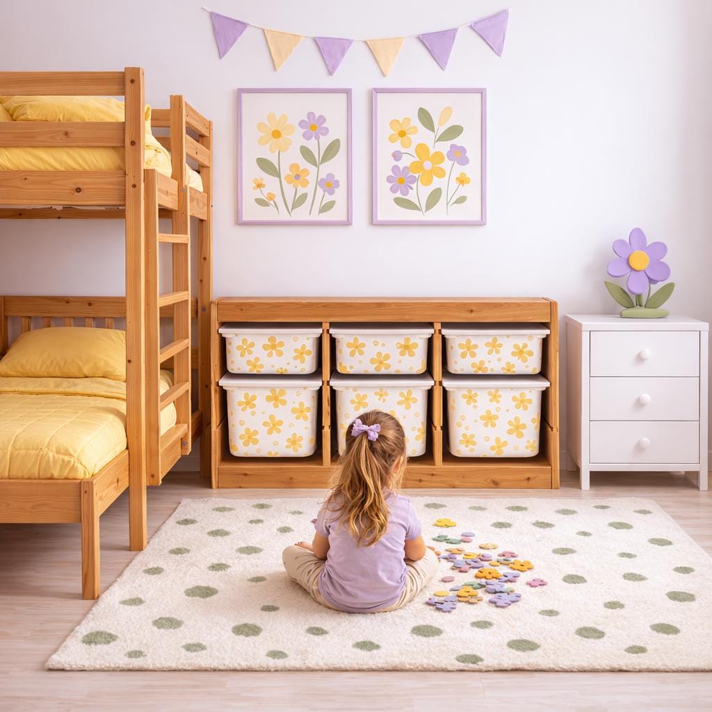 Gelber TROFAST Aufkleber, blumiger Pastellton, TROFAST Gänseblümchen, Vinyl-Folien, Ikea Trofast Gänseblümchen Aufkleber, Trofast Spielzeugaufbewahrung, Gänseblümchen Aufkleber, Dekoration