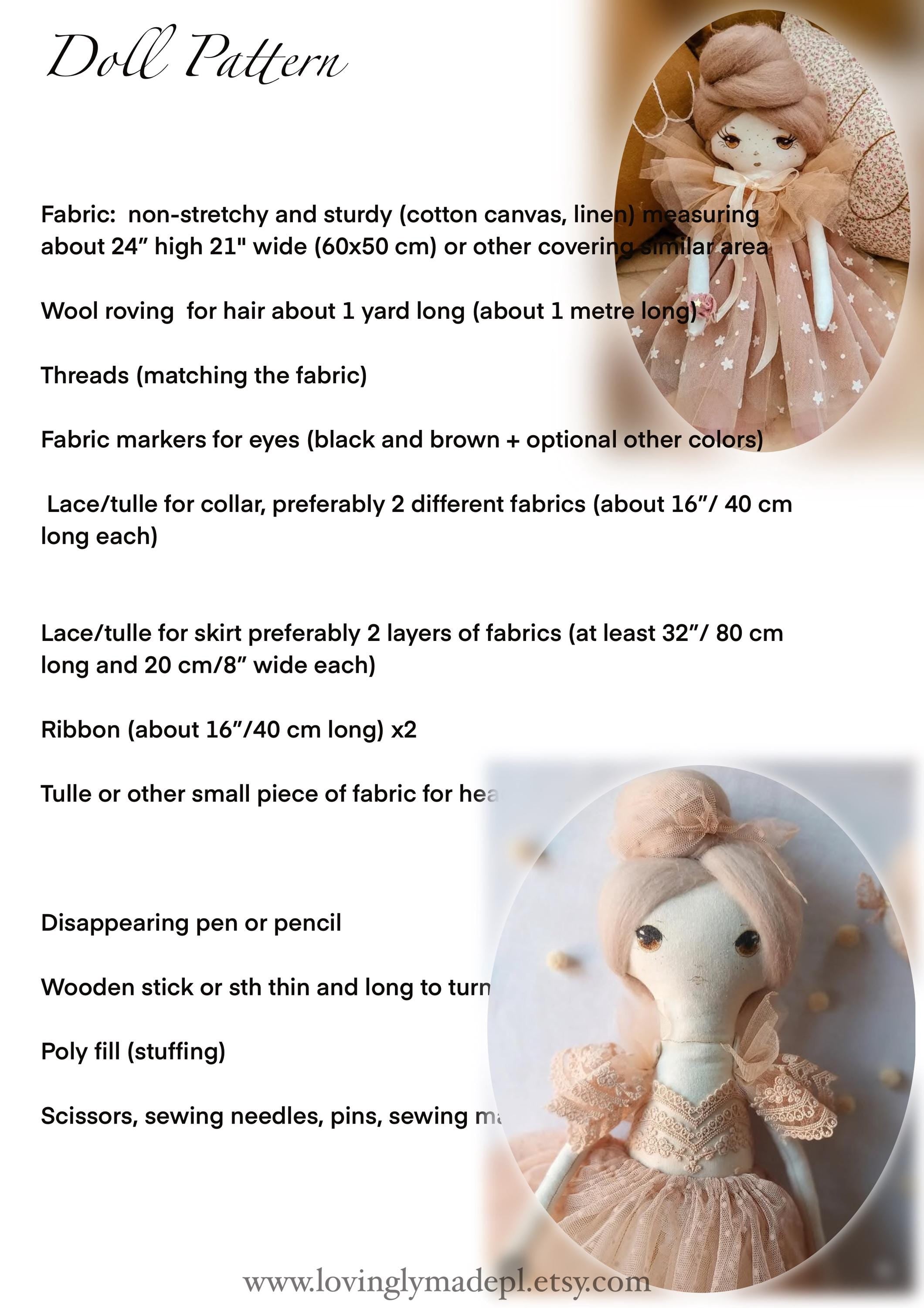 Rag Doll Schnittmuster und Anleitung PDF Handgemachte Puppenanleitung Sofort-Download Ragdoll im Kleid Schnittmuster Nähanfänger Puppe Leinenpuppe
