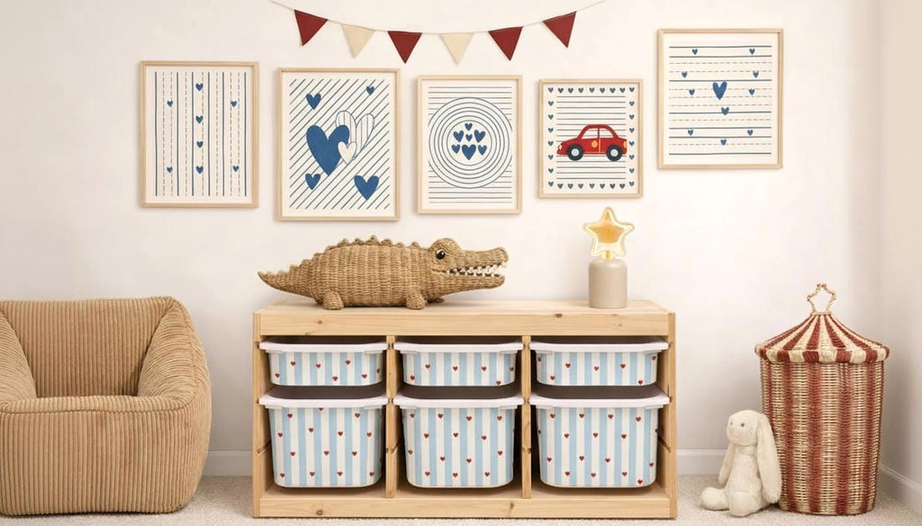 Blaue Streifen und rote Herzen TROFAST Aufkleber Weinrote Herzen IKEA TROFAST hellblauer Streifen Trofast Aufkleber Vinylfolien
