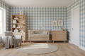 Dusty Sky Blue Gingham Check Traditional Paper Wallpaper Matte Finish Stripe Size: 100x280 cm