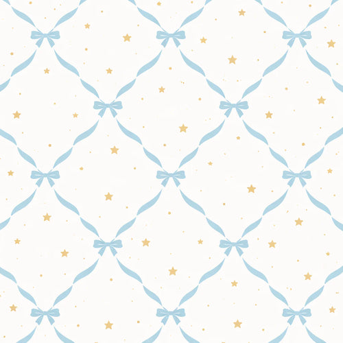 Blue Ribbon Yellow Stars Trellis Coquette Wallpaper