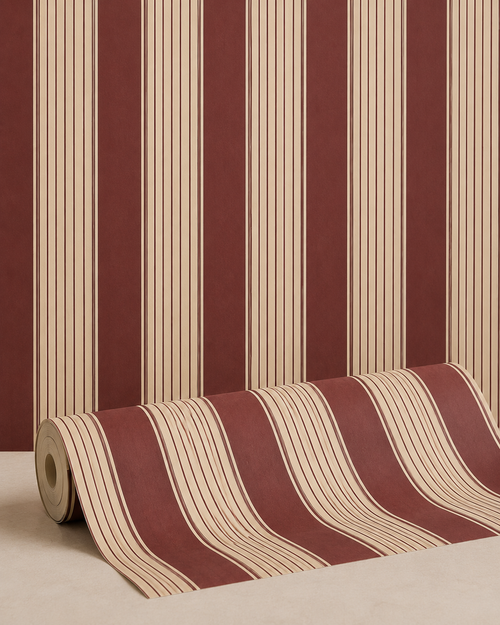 Burgundy Brown Thick and Thin Stripes Traditional Paper Wallpaper Matte Finish Stripe Size: 100x280 cm