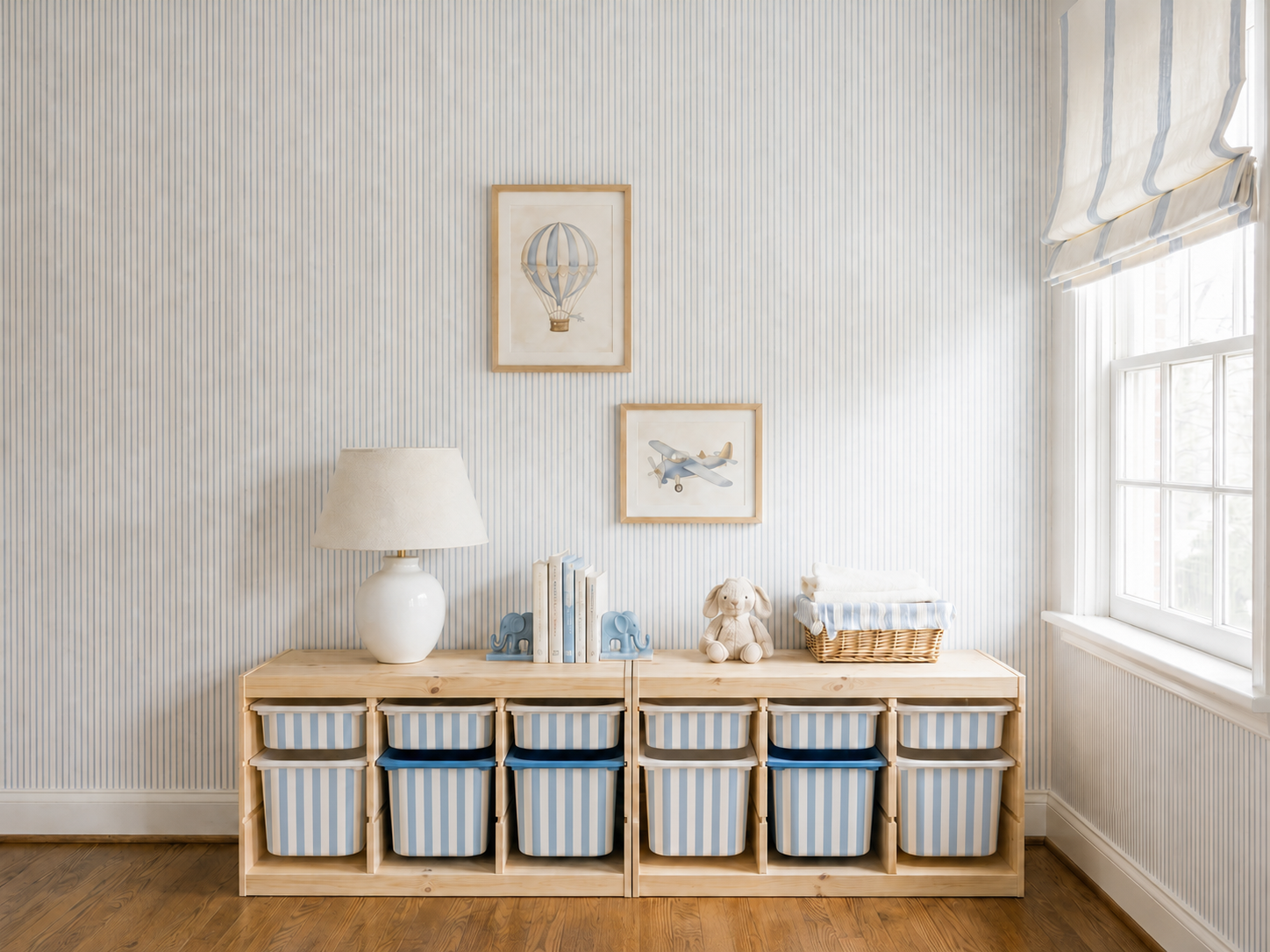 Baby blue stripes IKEA trofast tub decals stripes