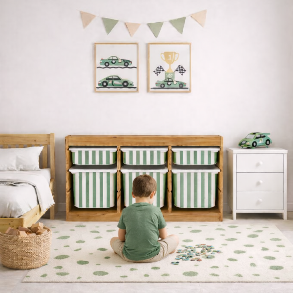 Brudnoróżowa naklejka TROFAST Scallop Faliste naklejki winylowe na IKEA TROFAST pofałdowane naklejki na ikea Trofast naklejka na Trofast do pokoju zabaw Naklejki do pokoju zabaw