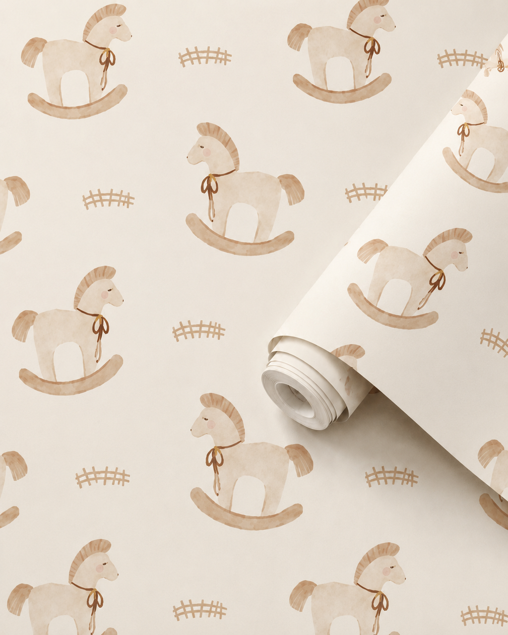 Rocking Horse Kids Wallpaper | Watercolour Nursery Wallpaper | Boho Toddler Room | Scandi Children's Wallpaper