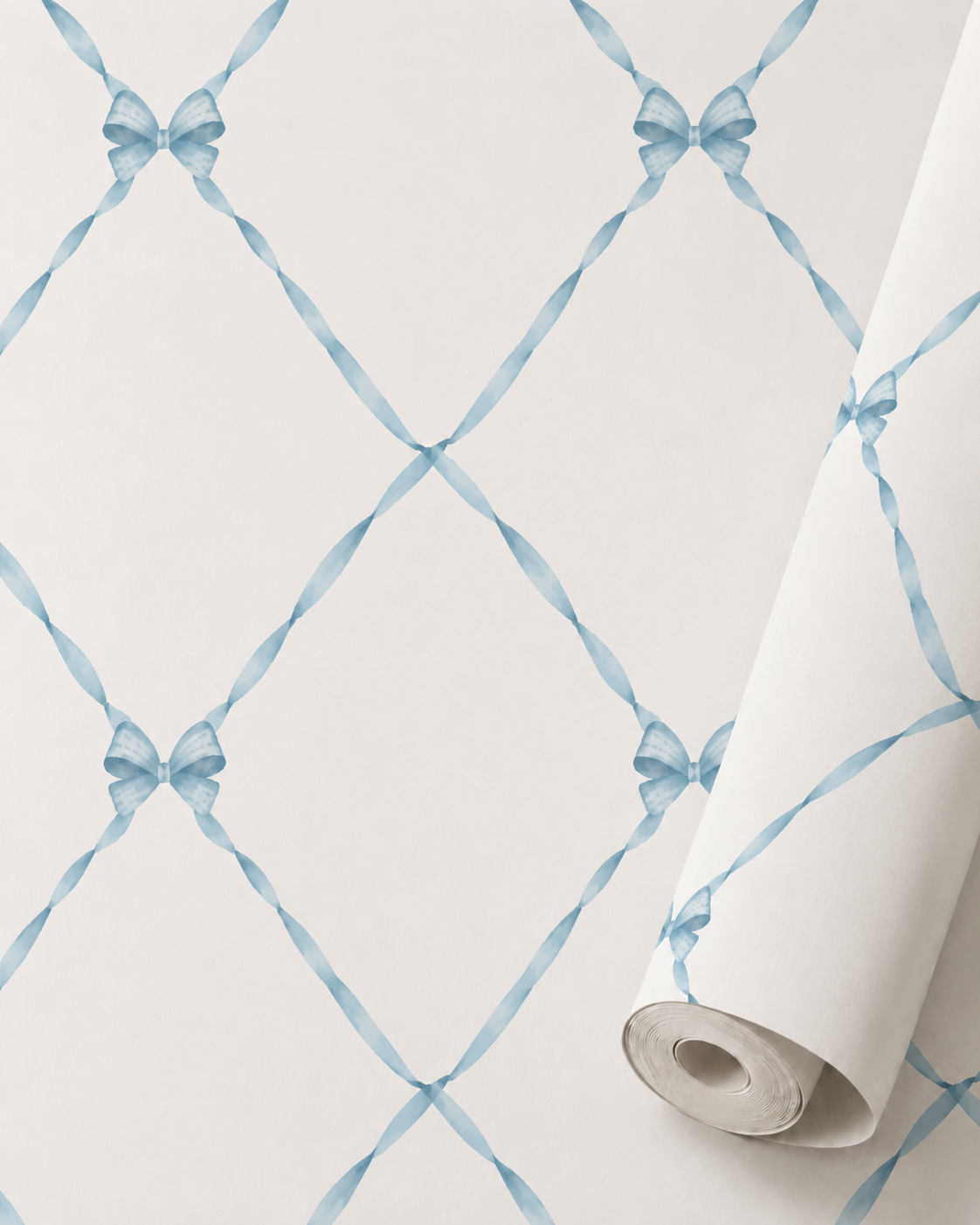 Blue Bows | Vintage Kids Room Nursery Wallpaper | Removable Girls Bedroom Feature Wall | Vintage Inspired Baby Room Decor