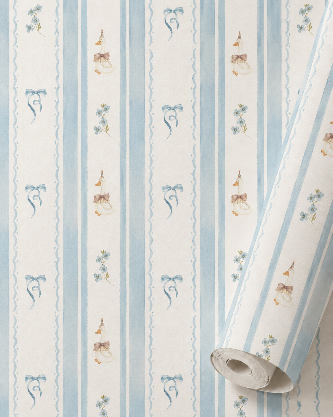 Blue Goose | Vintage Kids Room Nursery Wallpaper | Removable Girls Bedroom Feature Wall | Vintage Inspired Baby Room Decor