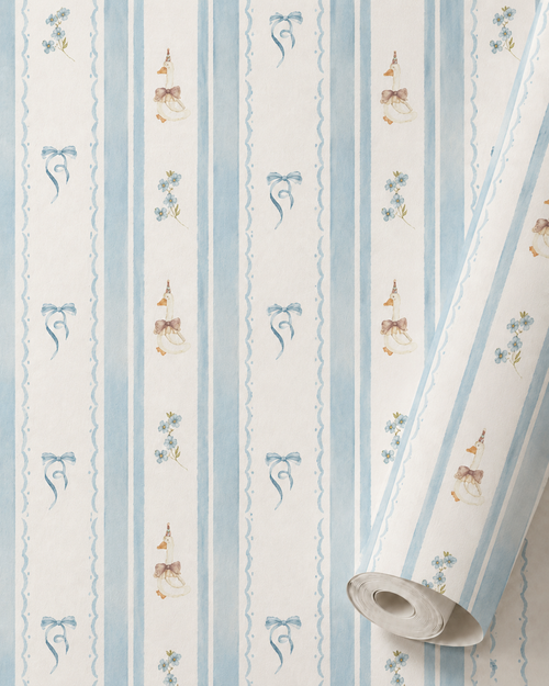 Blue Goose | Vintage Kids Room Nursery Wallpaper | Removable Girls Bedroom Feature Wall | Vintage Inspired Baby Room Decor