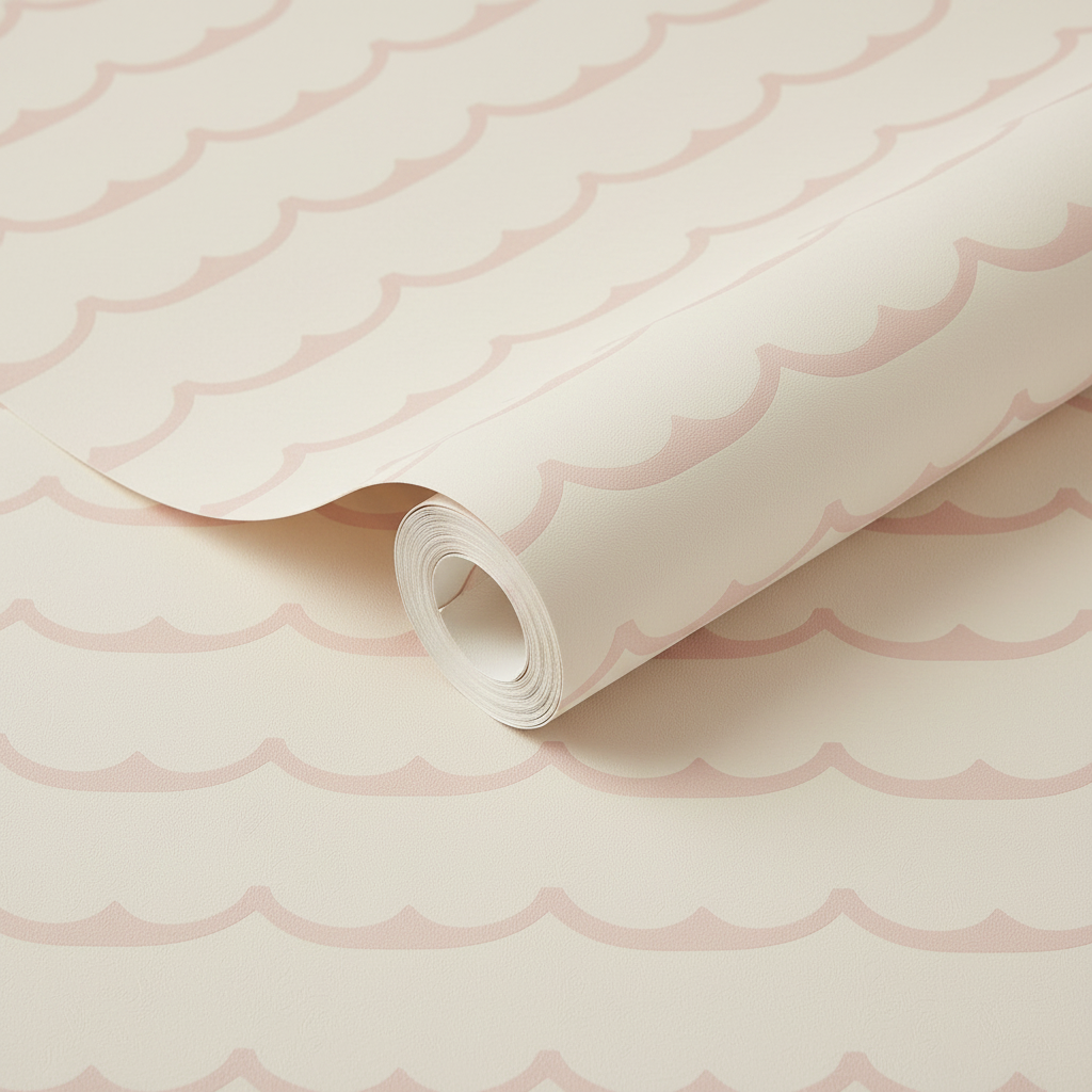 Soft Pink Waves Traditional Paper Wallpaper Matte Finish Stripe Size: 100x280 cm