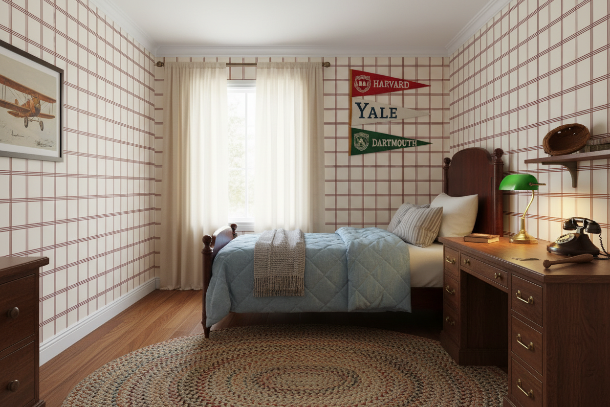 Triple Red Lines Grid Traditional Paper Wallpaper Matte Finish Stripe Size: 100x280 cm