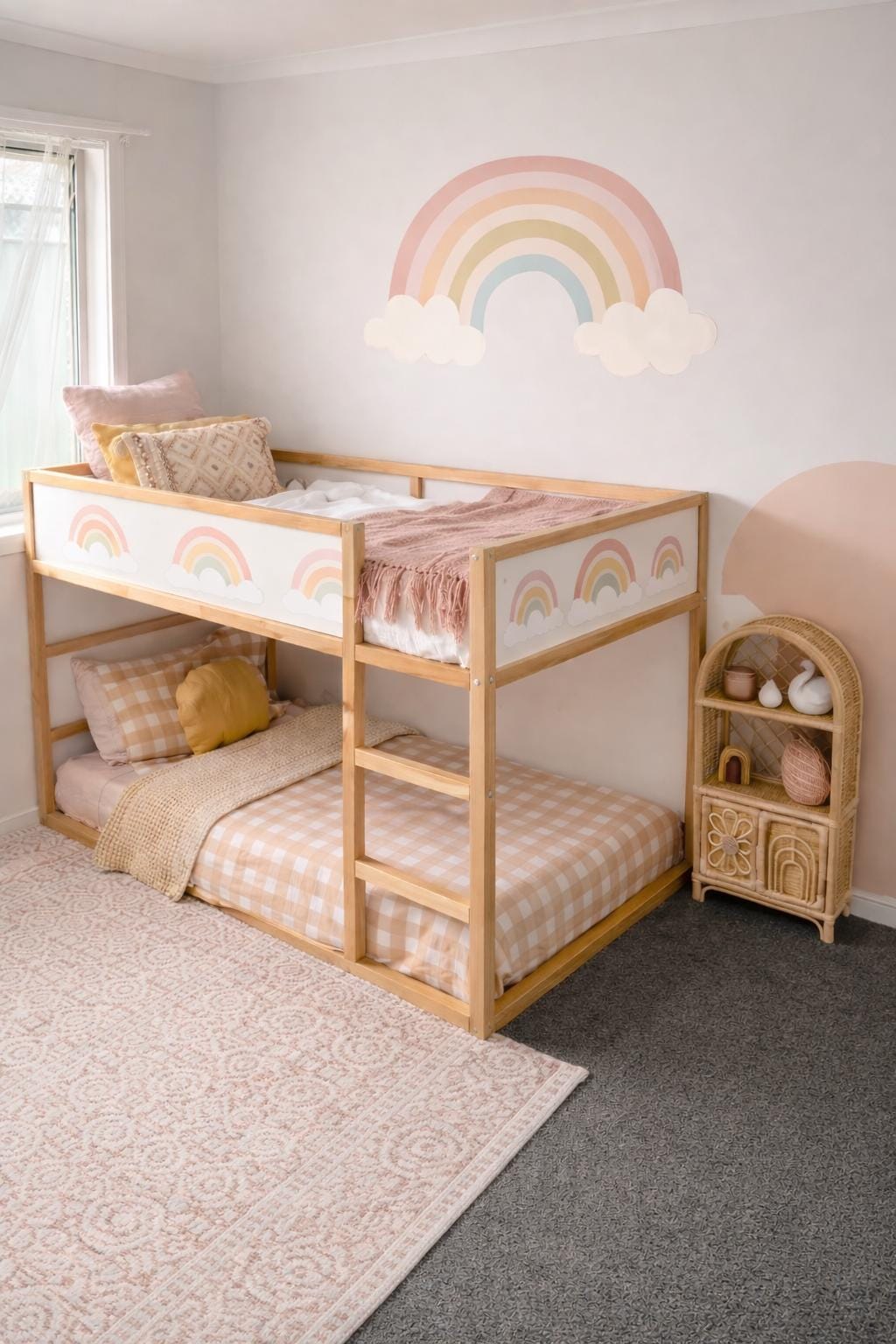 Tęczowe naklejki IKEA KURA tęczowe naklejki na łóżko Kura Naklejka Kura na łóżko piętrowe Zdejmowane winylowe naklejki Ikea dla dziewczynki na łóżko piętrowe do Ikea Kura w pastelowych kolorach