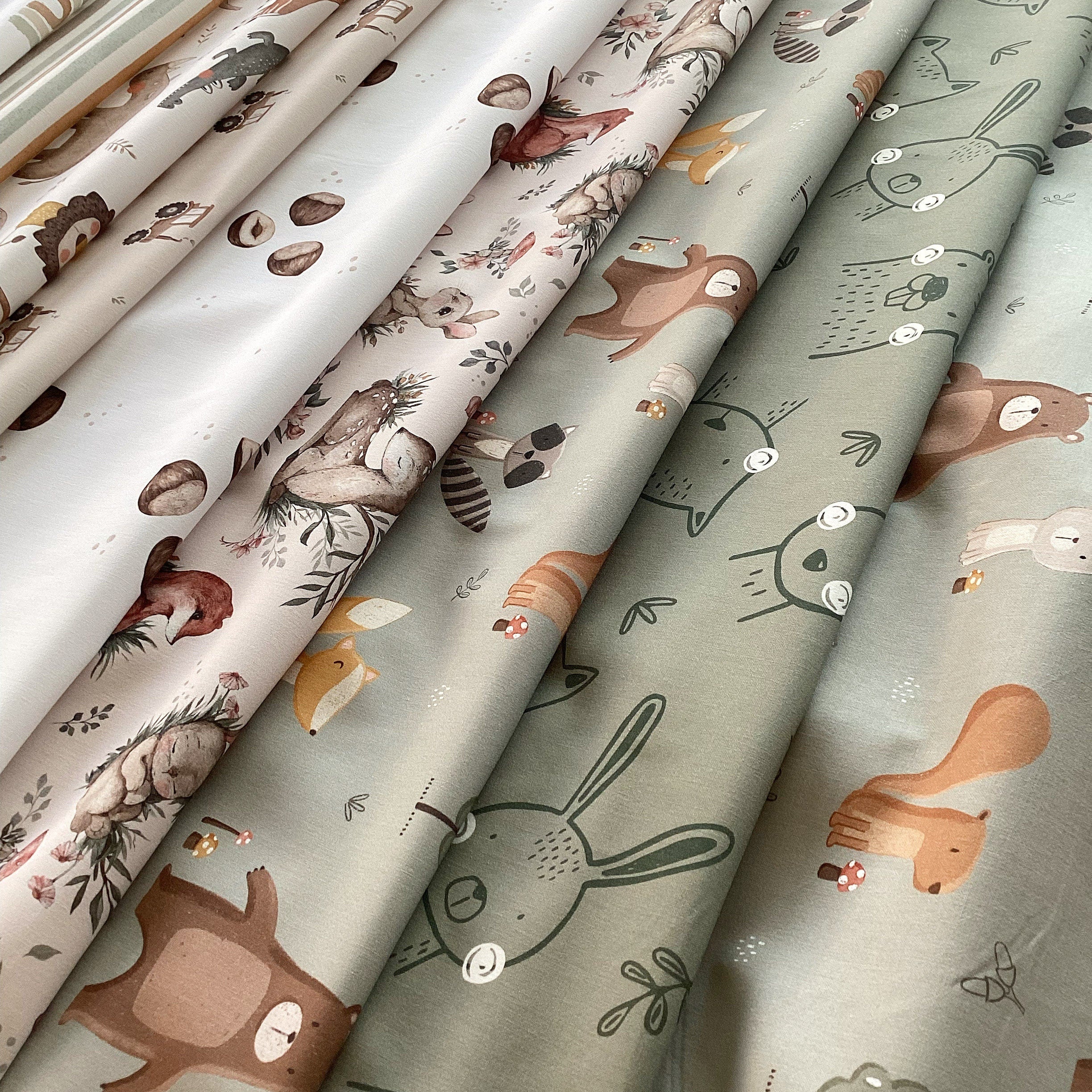 WOODLAND BEIGE Stoffpaket Mix & Match WOODLAND Taupe Baumwollstoff als Meterware Petal Quilting Cotton Mix Match Waldtier