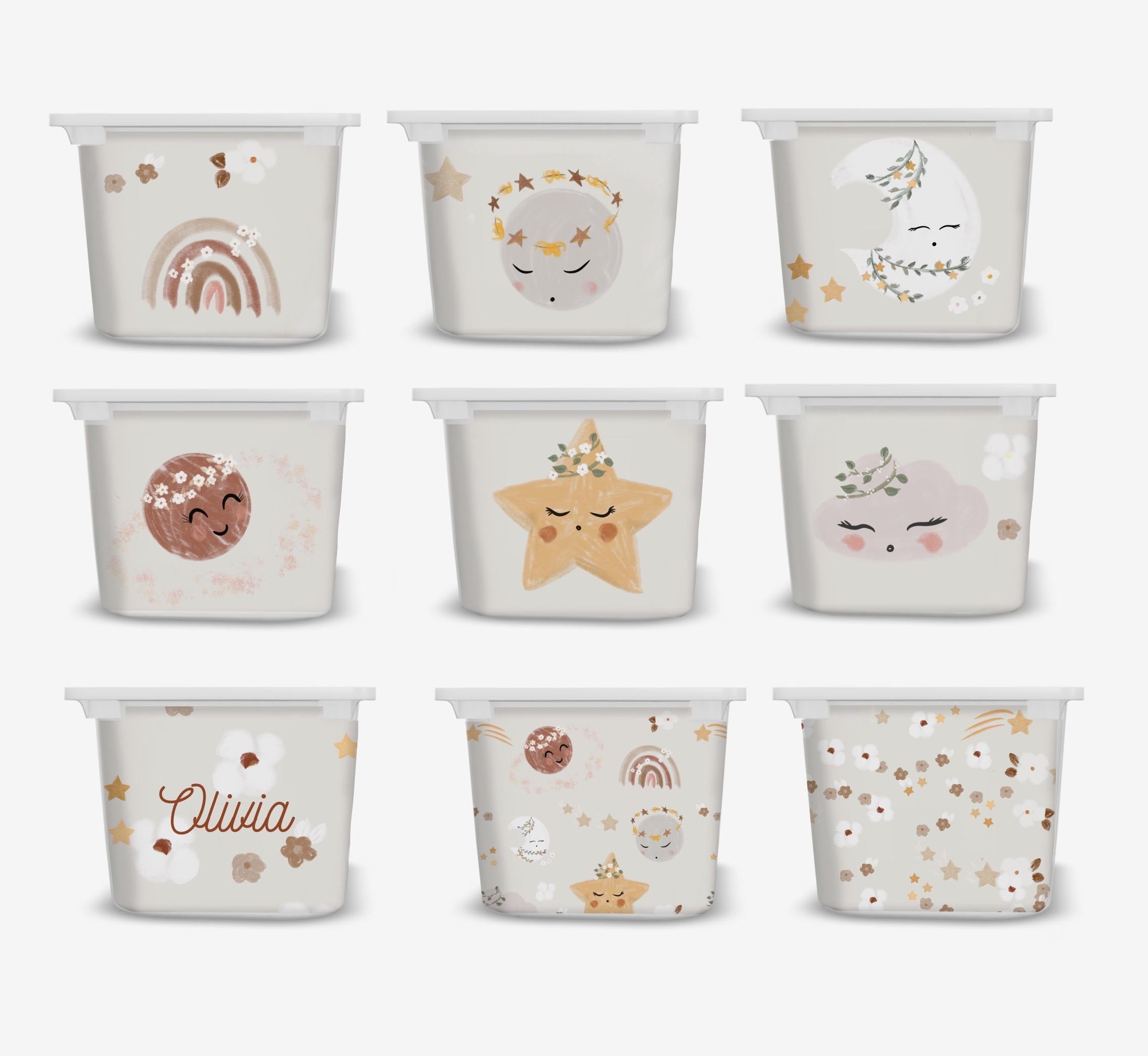 Personalisierte Spielzeugaufbewahrung Etikett Kinderzimmerdekor mit Wolken-Regenbogen-Tierdesign Namensaufkleber Süße Vinylaufkleber für IKEA TROFAST Aufbewahrungsbox