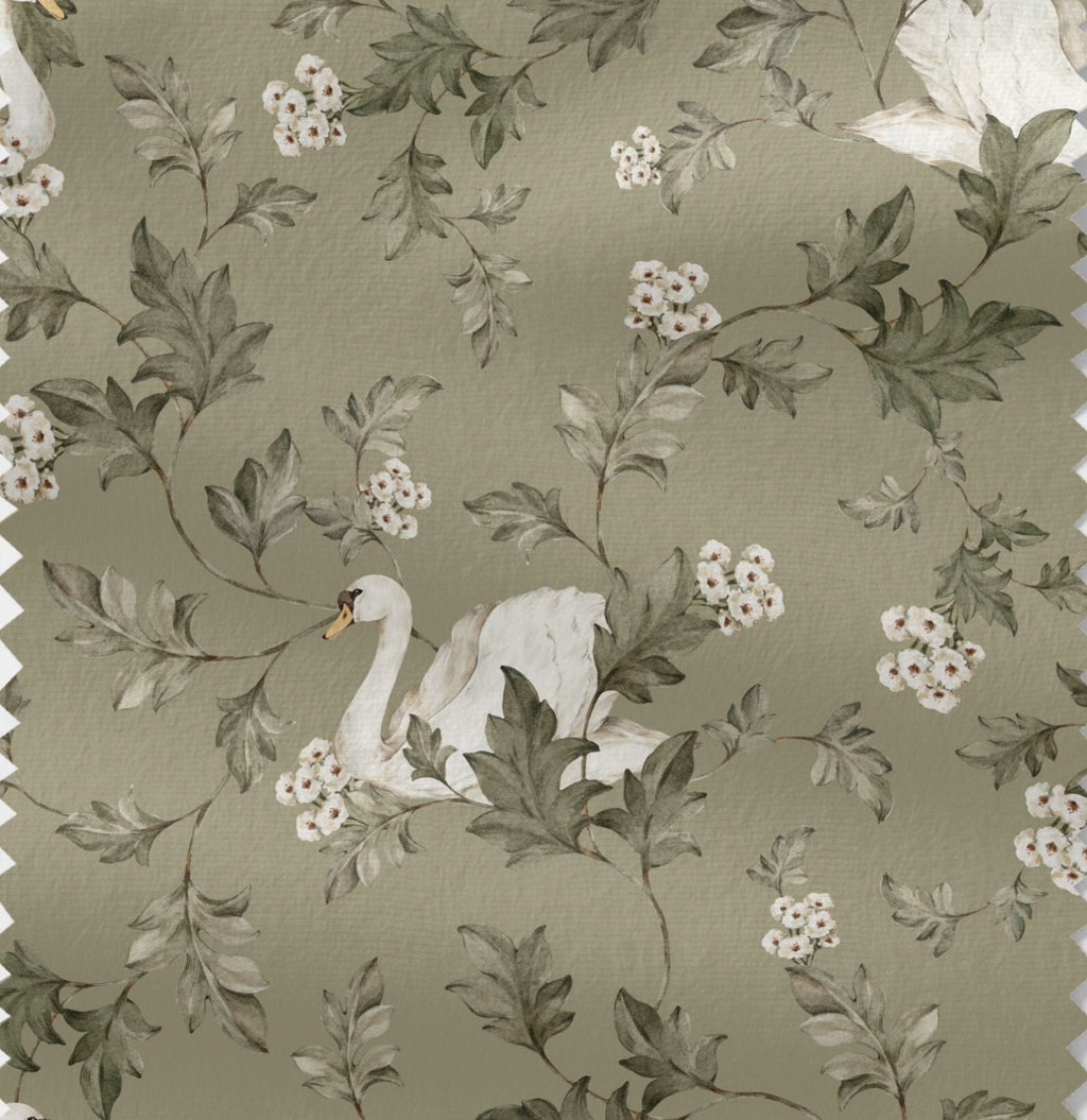 WOODLAND SWANS Stoffpaket Mix & Match WOODLAND Salbeigrün Baumwollstoff Meterware Quilting Cotton Mix Match Salbeifarbene Blumen Salbeifarbene Vögel