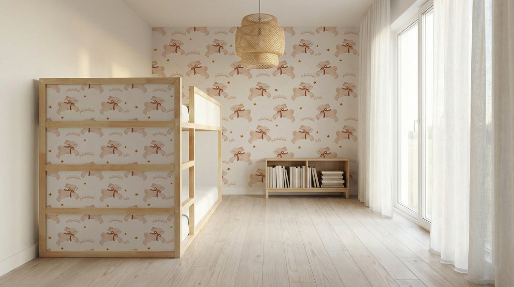 Jumping Bunny Kids Wallpaper | Boho Nursery Wallpaper | Peel and Stick | Removable Wallpaper