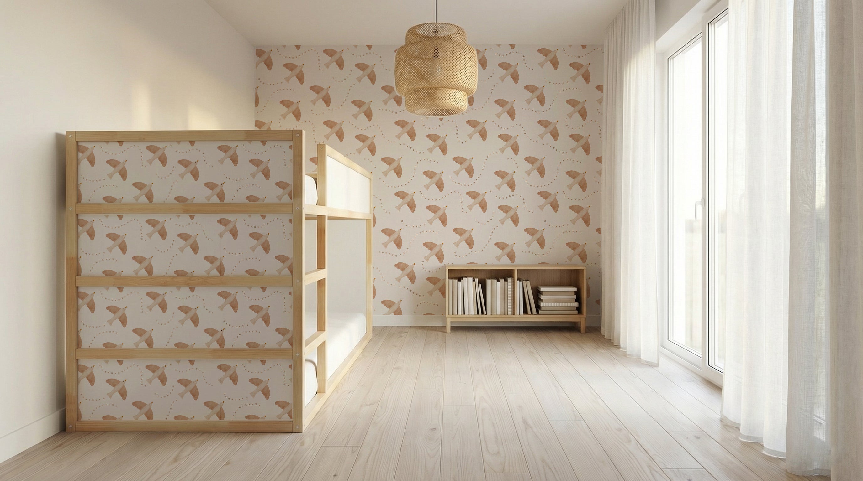 Flying Bird Kids Wallpaper | Boho Nursery Wallpaper | Peel and Stick | Removable Wallpaper