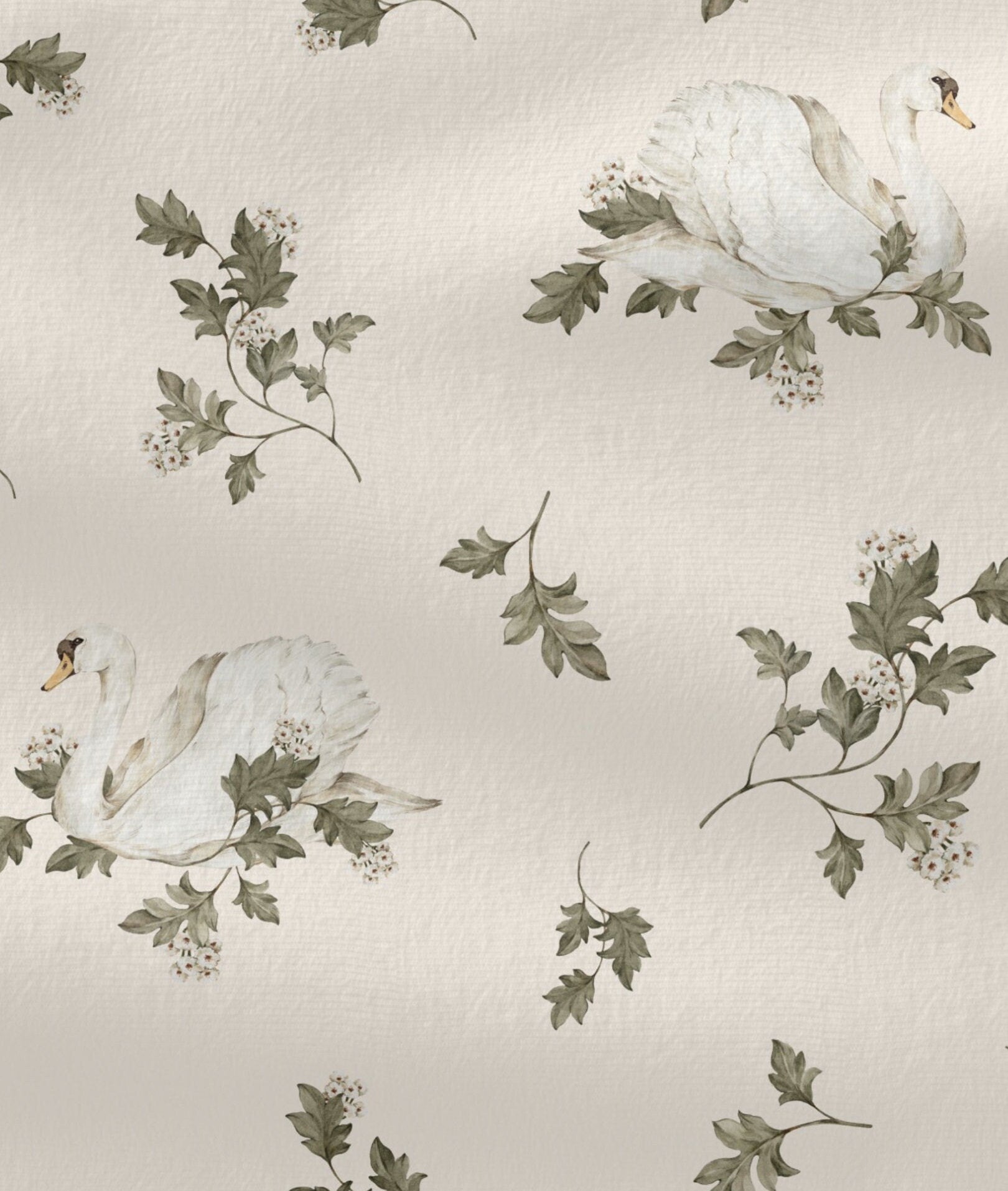 WOODLAND SWANS Stoffpaket Mix & Match WOODLAND Salbeigrün Baumwollstoff Meterware Quilting Cotton Mix Match Salbeifarbene Blumen Salbeifarbene Vögel
