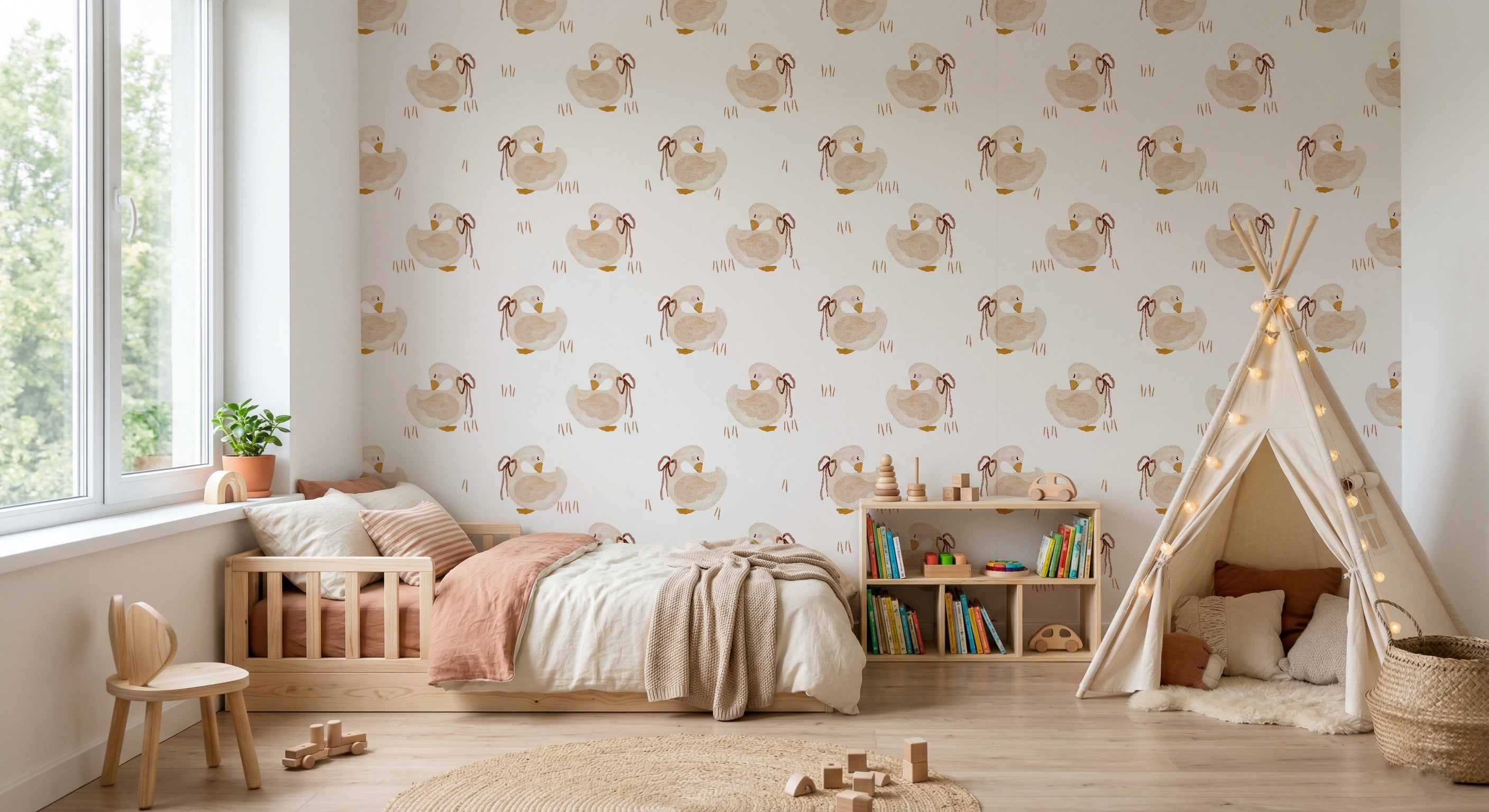 Boho Goose Kids Wallpaper | Watercolour Nursery Wallpaper | Toddler Room | Scandi Children's Wallpaper