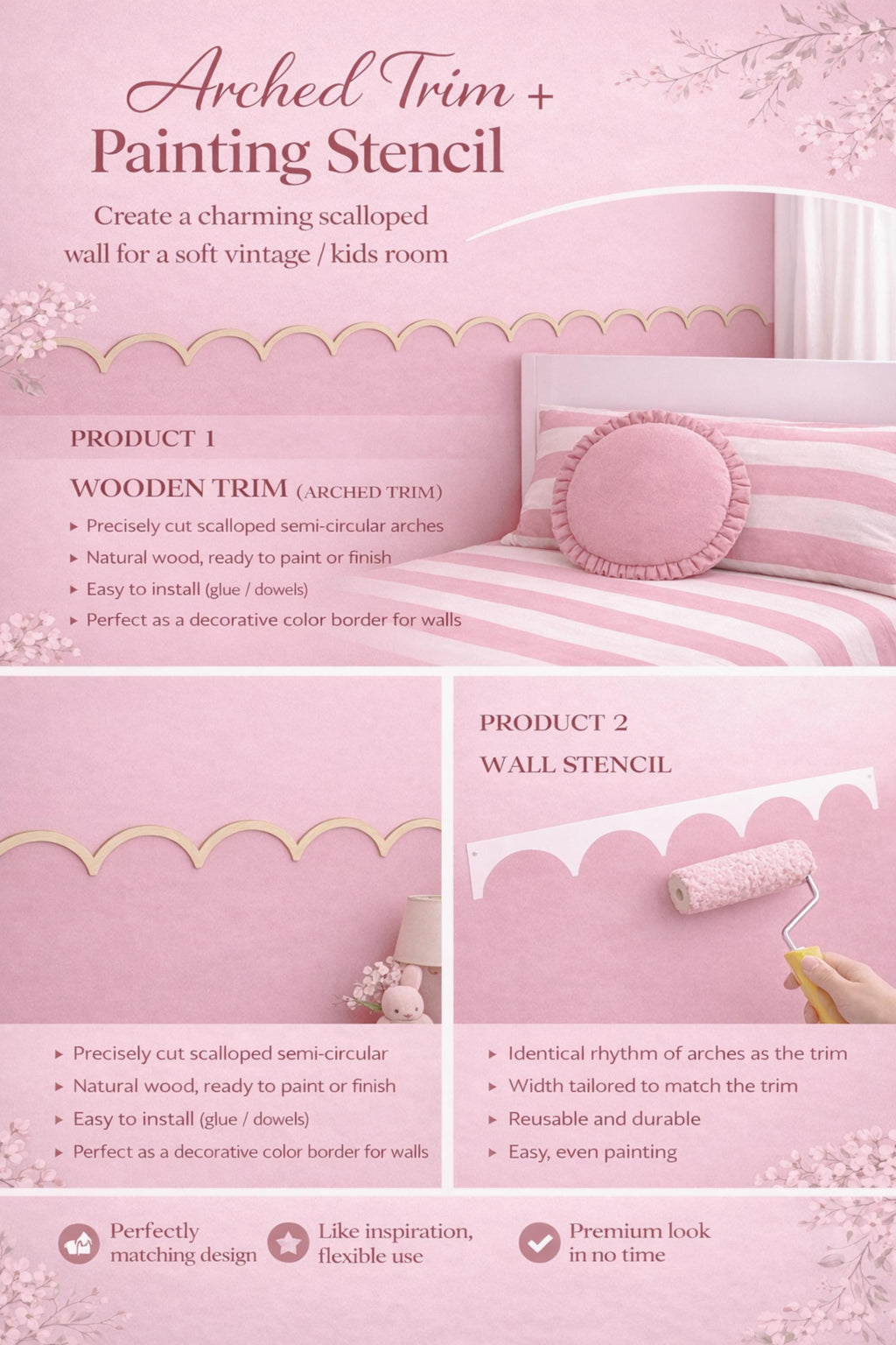 Holzleiste + Wellenmuster Schablone Wellenmuster Schablone Kinderzimmer Wandbordüre Dekor Farbe 1 Yard/100 cm lange Schablone Dekor Schablone für Wellenmuster