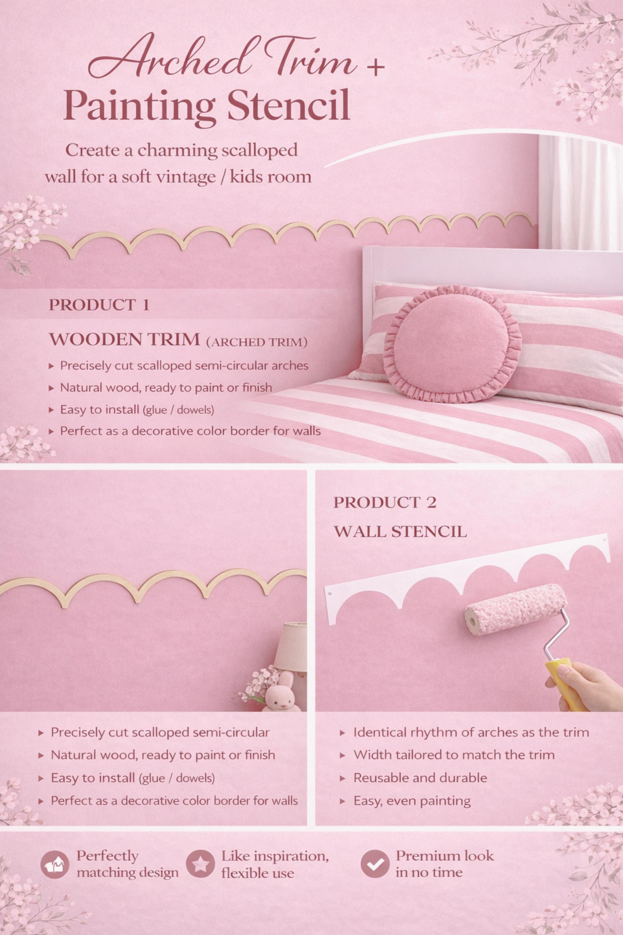 Holzleiste + Wellenmuster Schablone Wellenmuster Schablone Kinderzimmer Wandbordüre Dekor Farbe 1 Yard/100 cm lange Schablone Dekor Schablone für Wellenmuster