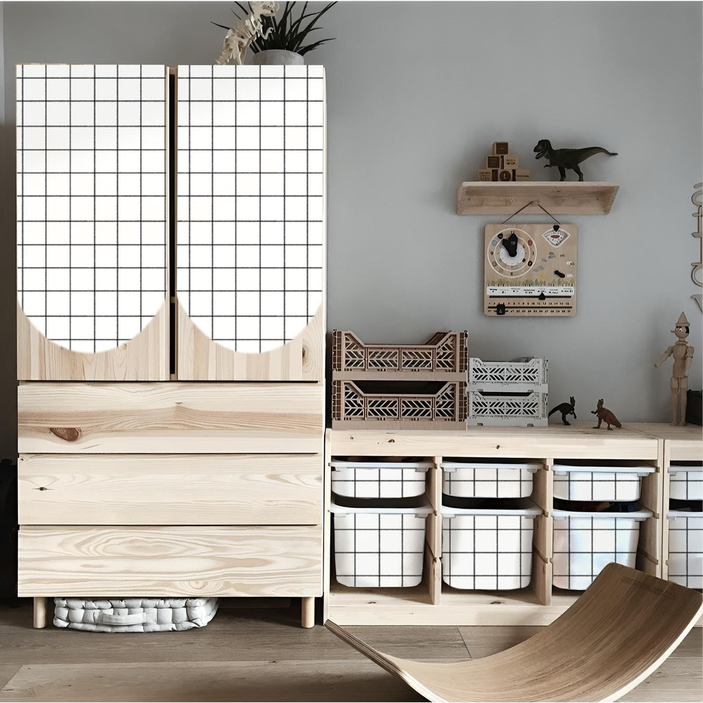 Schwarz-weiße Schachbrettmuster Aufkleber TROFAST Gitter IKEA TROFAST Vinylfolien IKEA Trofast Aufkleber Trofast Spielzimmer Aufbewahrungsaufkleber Schachmuster