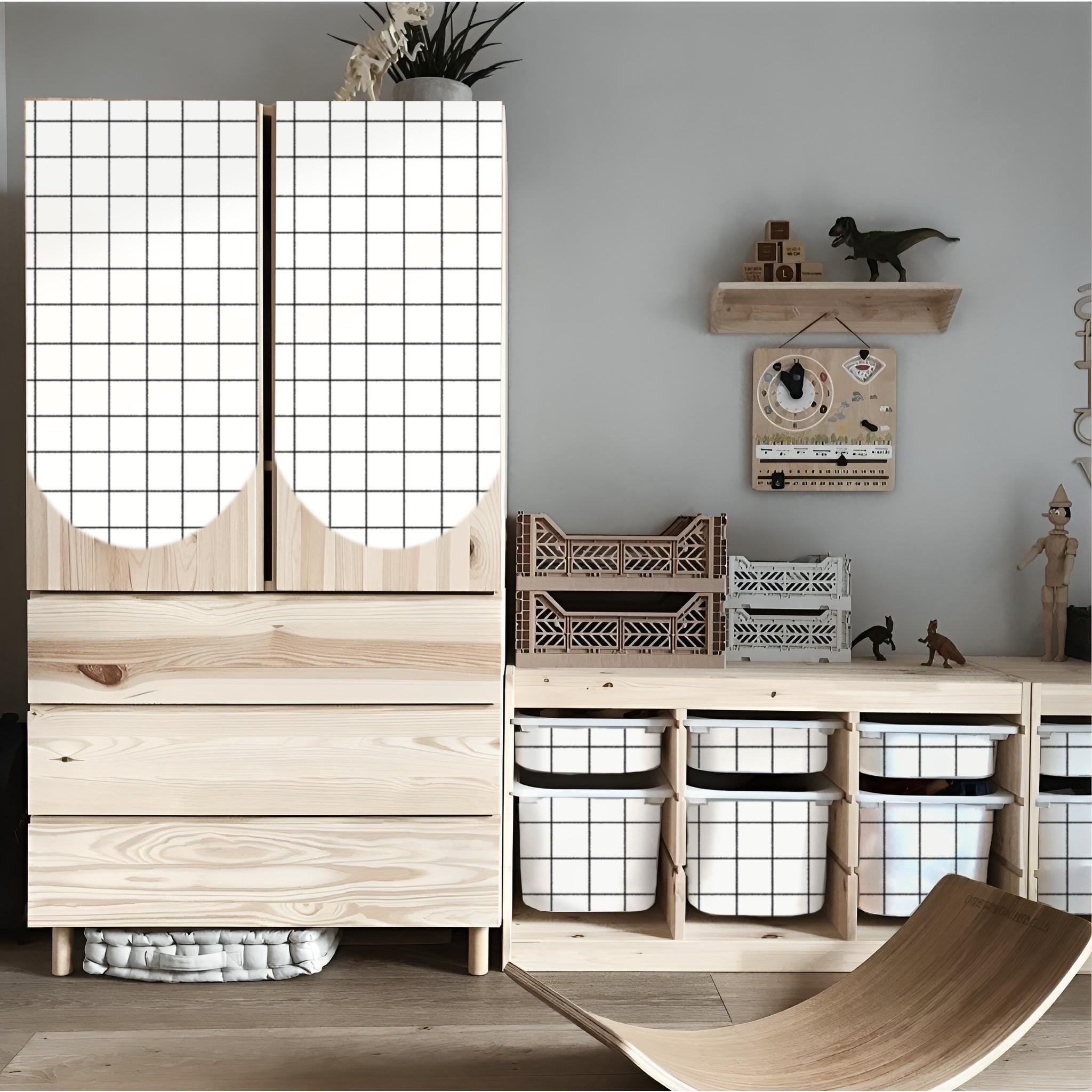 Black and white Checkers TROFAST sticker grid IKEA TROFAST Vinyl Wraps ikea Trofast sticker Trofast playroom  Storage sticker check