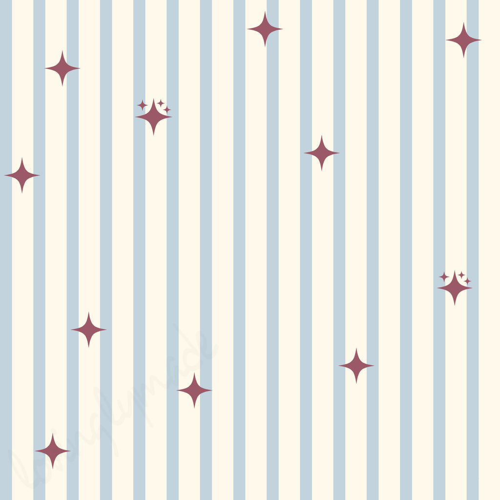 Red Stars on Beige and Blue Stripes| Nursery Wallpaper Toddler Bedroom Wallpaper